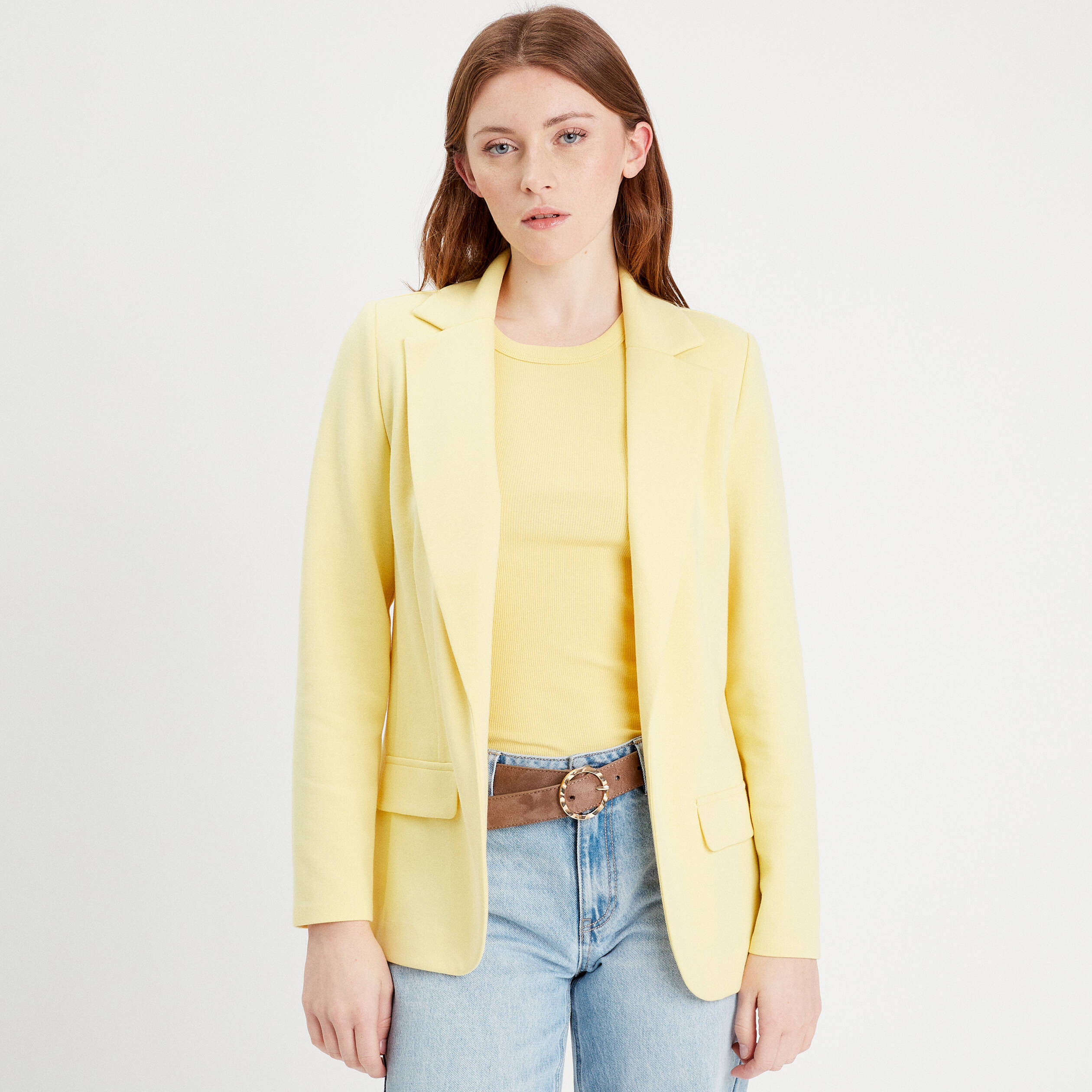 Veste blazer cintrée jaune clair femme