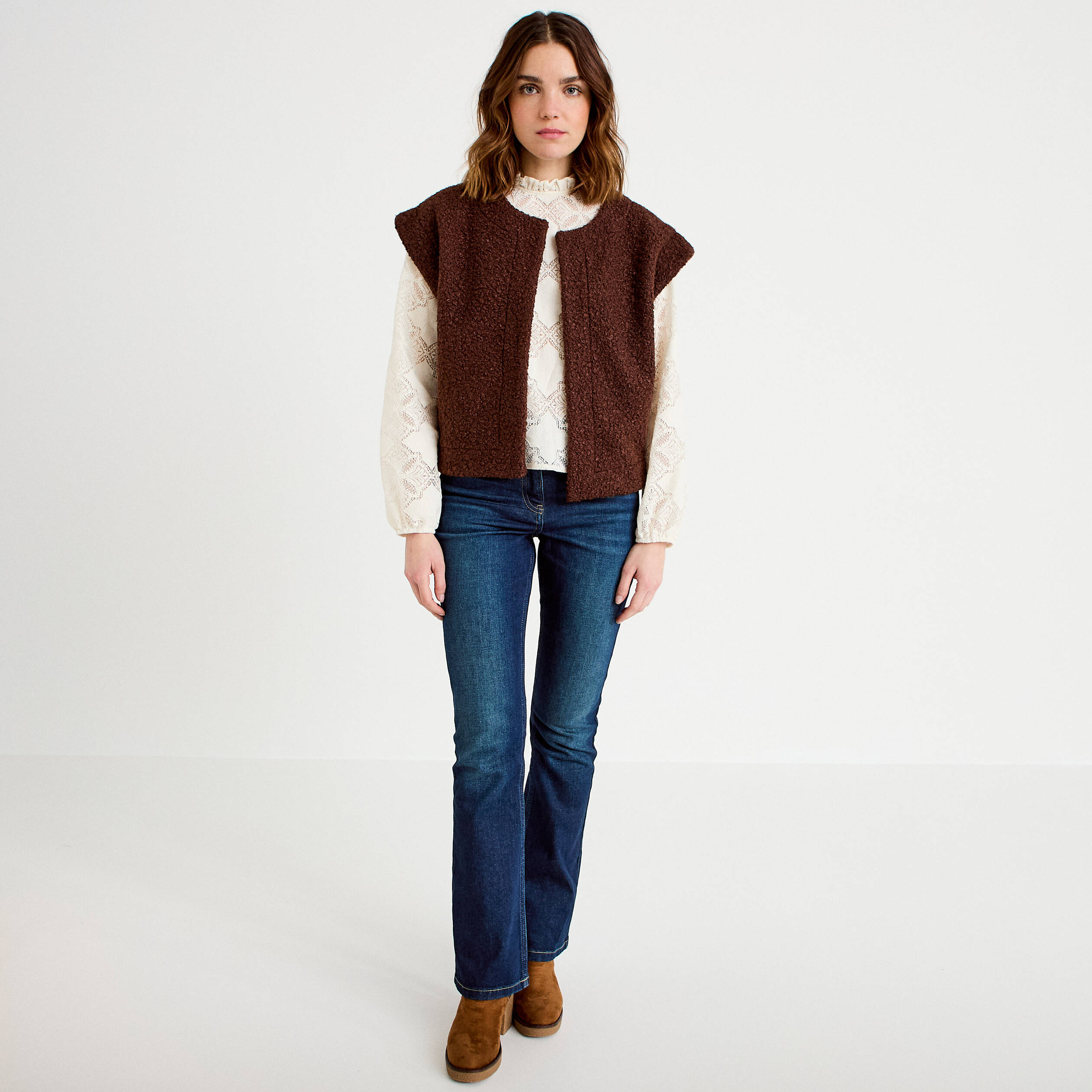 Gilet mi-long sans manches moumoute pour femme • Mon gilet