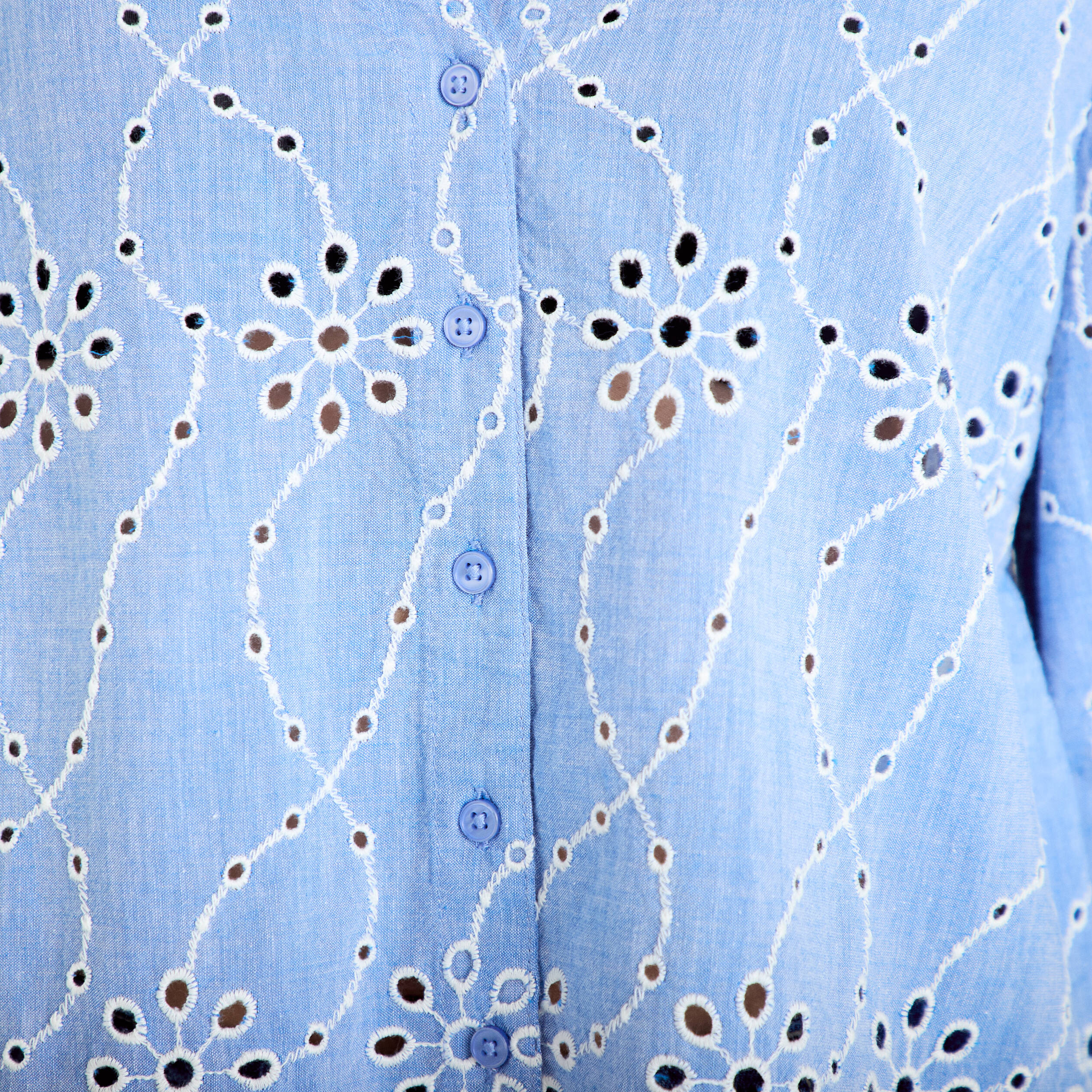 Blouse broderie anglaise bleu gris femme