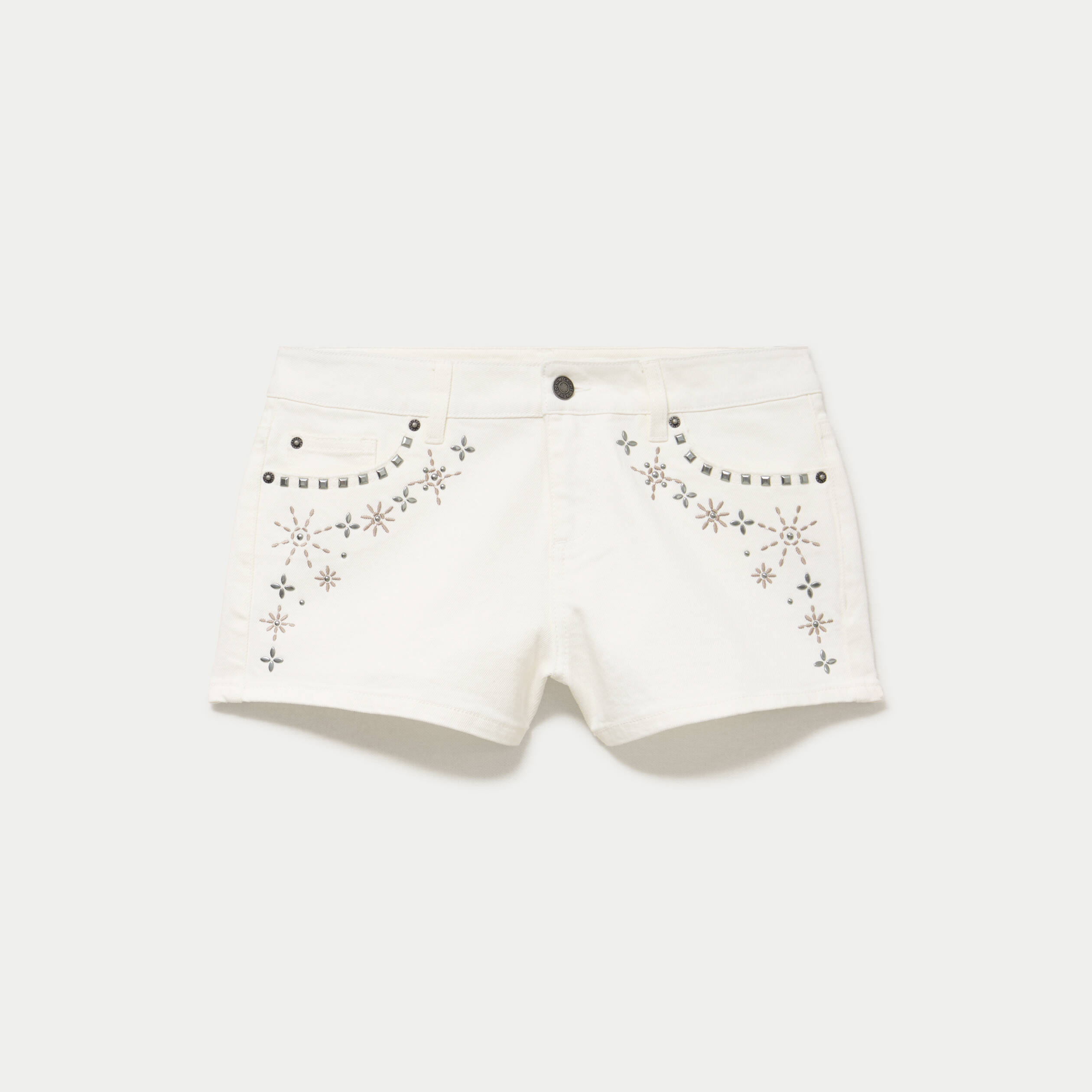 Short en jean avec broderie ecru femme