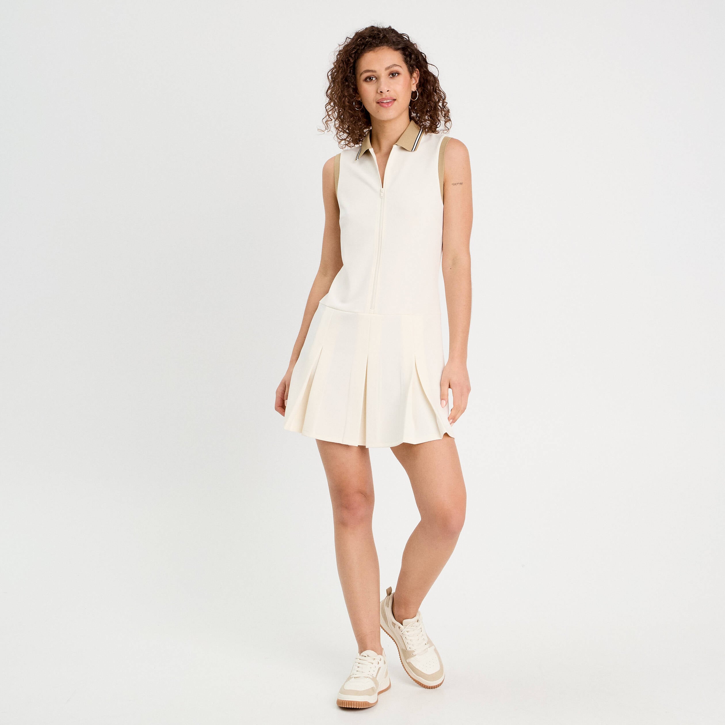 Robe trap&egrave;ze sans manches ecru femme