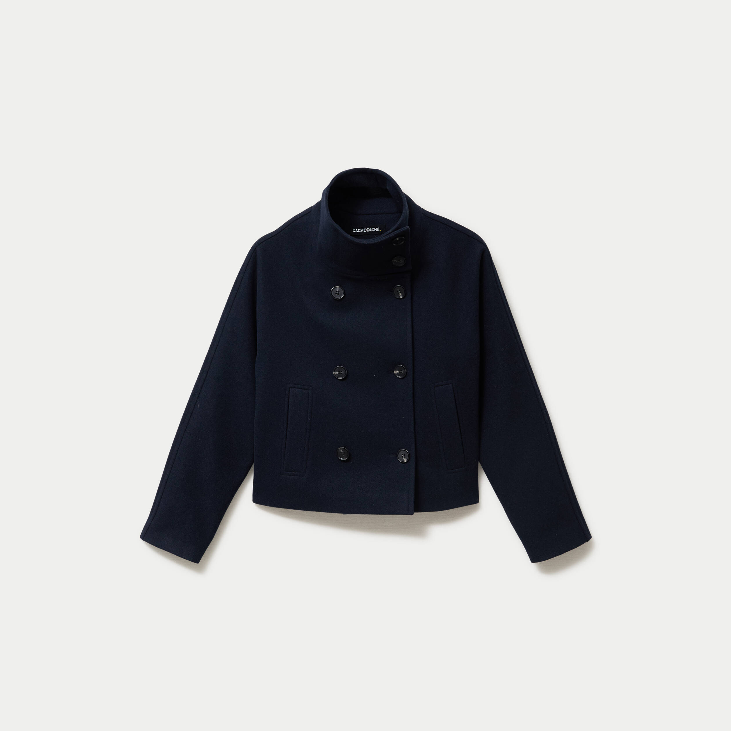 Veste chin&eacute;e col montant manches longues bleu marine femme