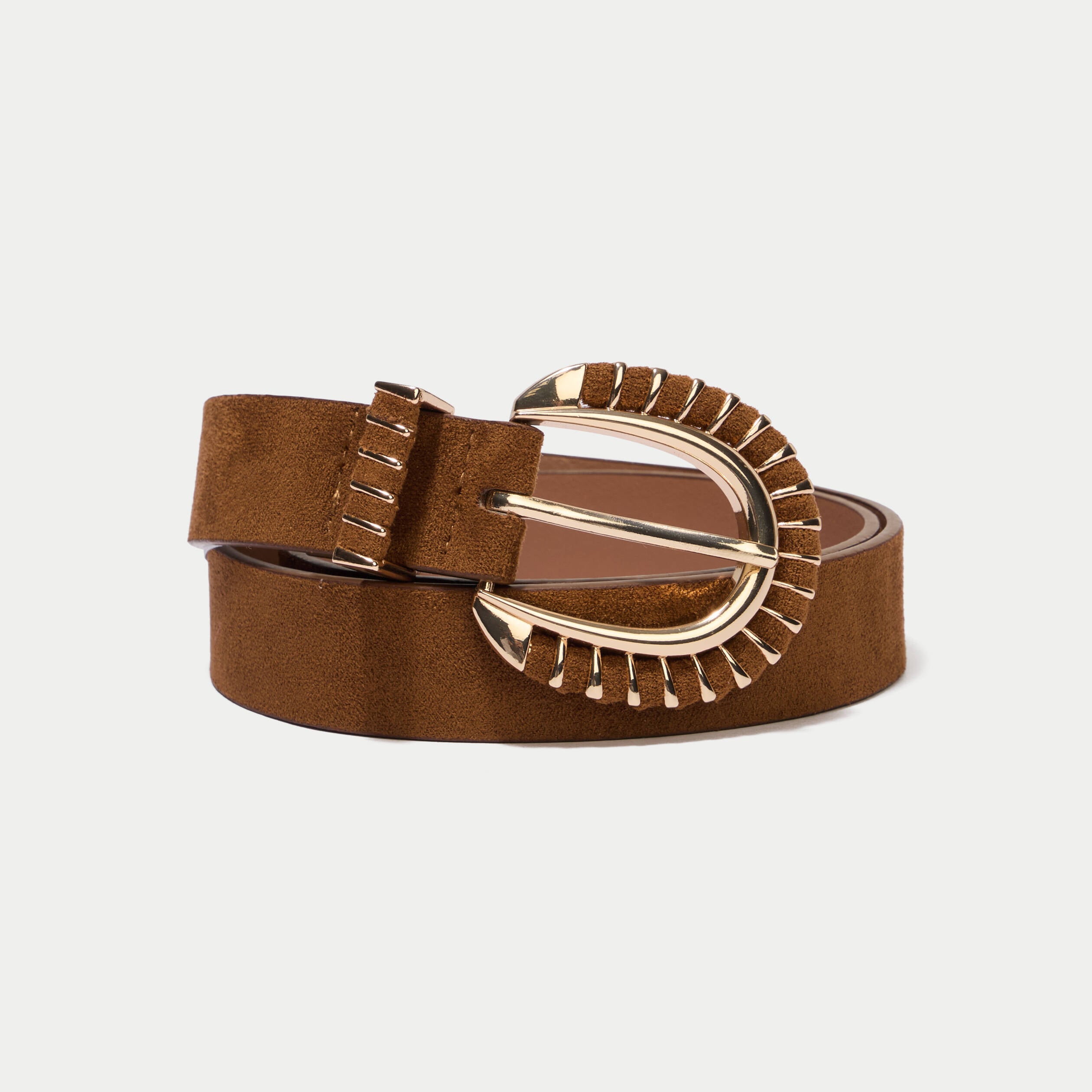 Ceinture large aspect daim camel femme