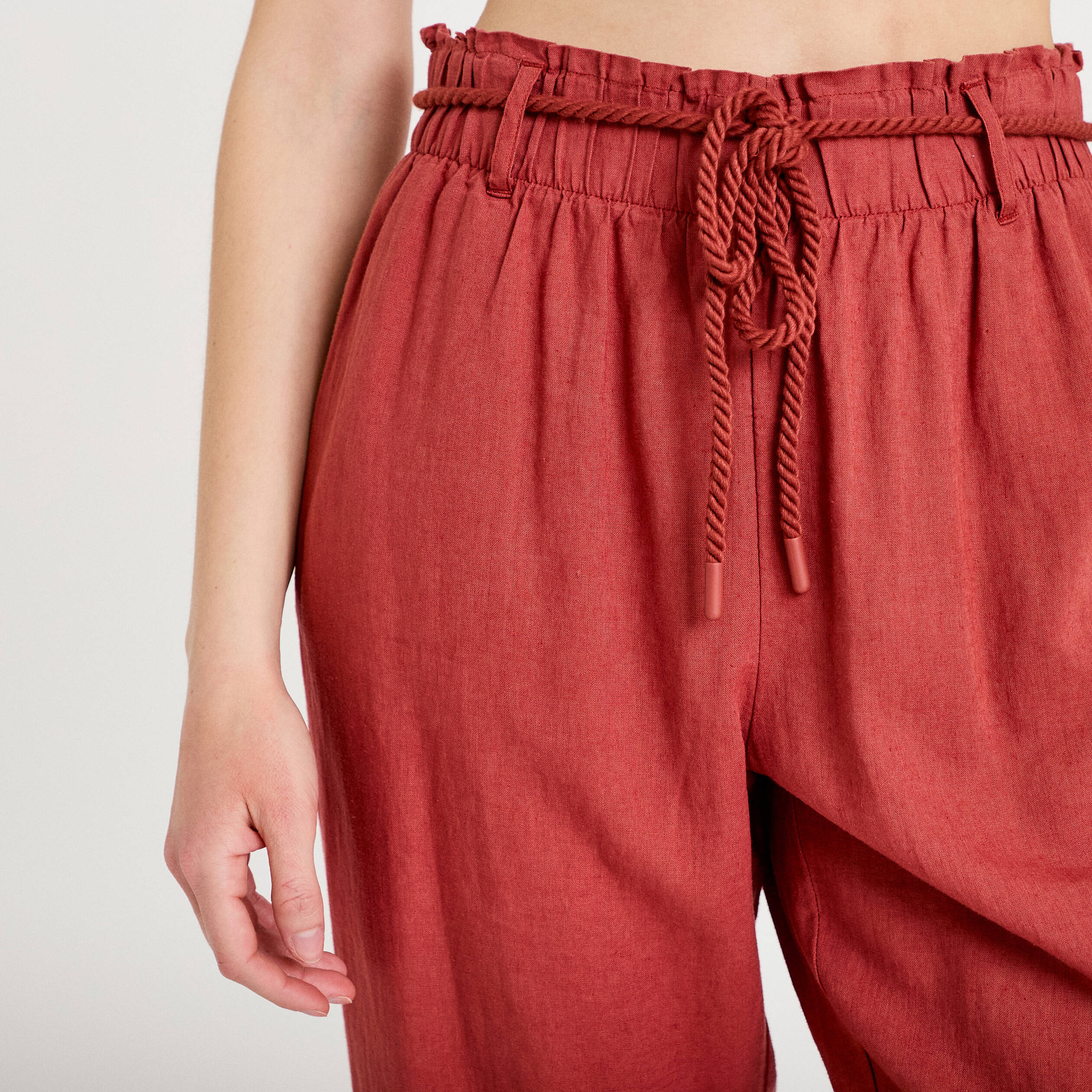 Pantalon droit 7/8&egrave;me taille haute vieux rose femme