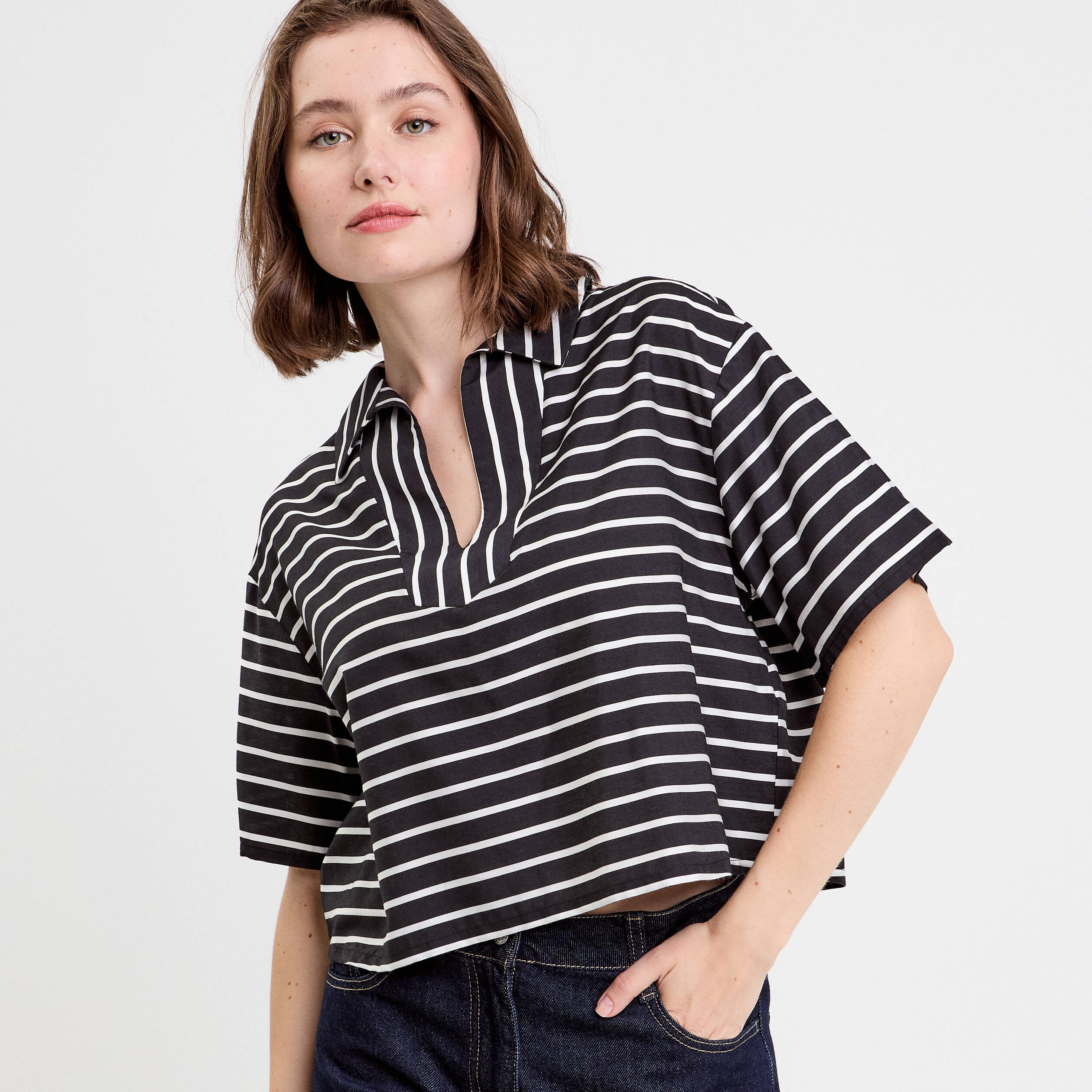 blouse col v manches courtes noir femme Blouse col V manches courtes noir femme