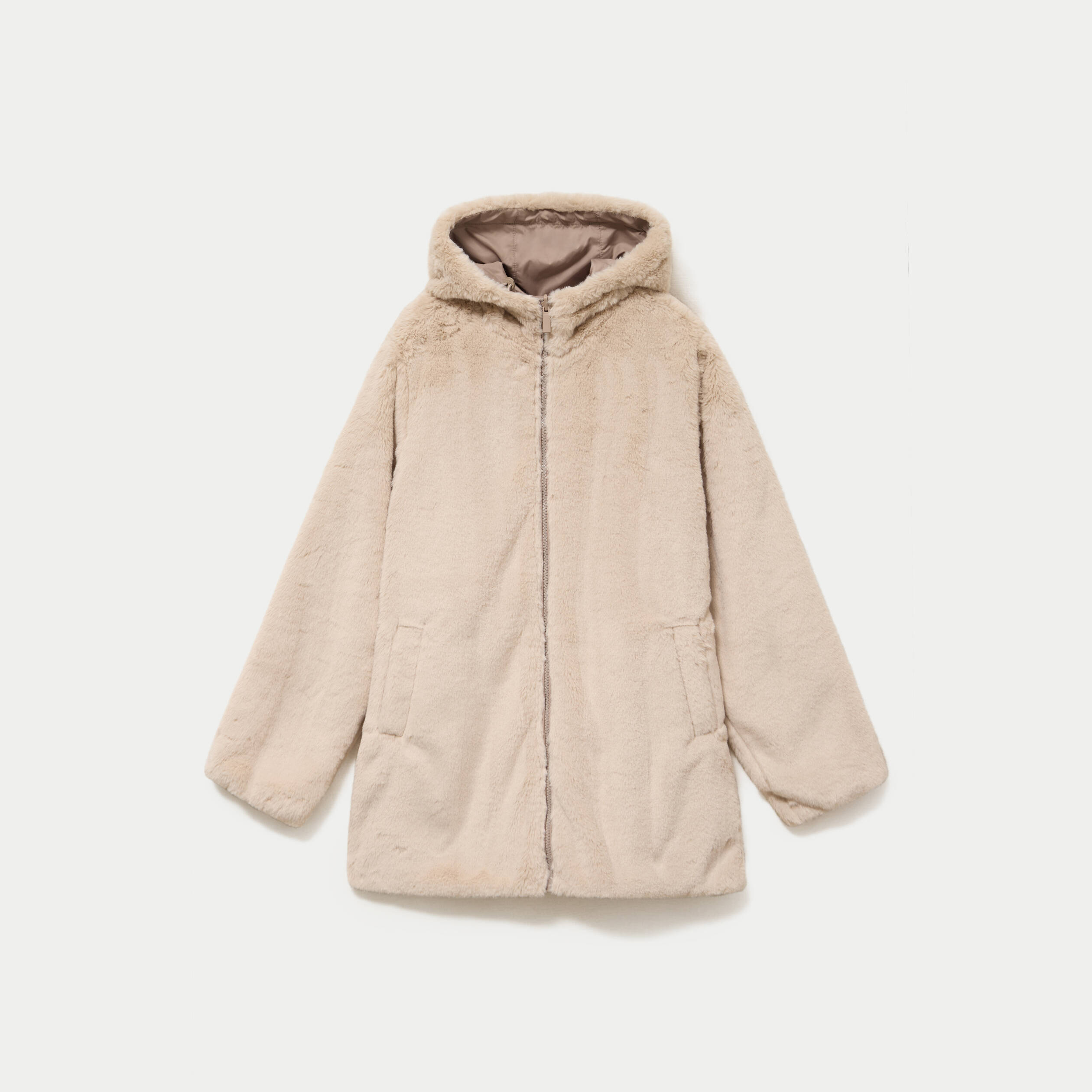 Parka r&eacute;versible 3/4 &agrave; capuche beige femme