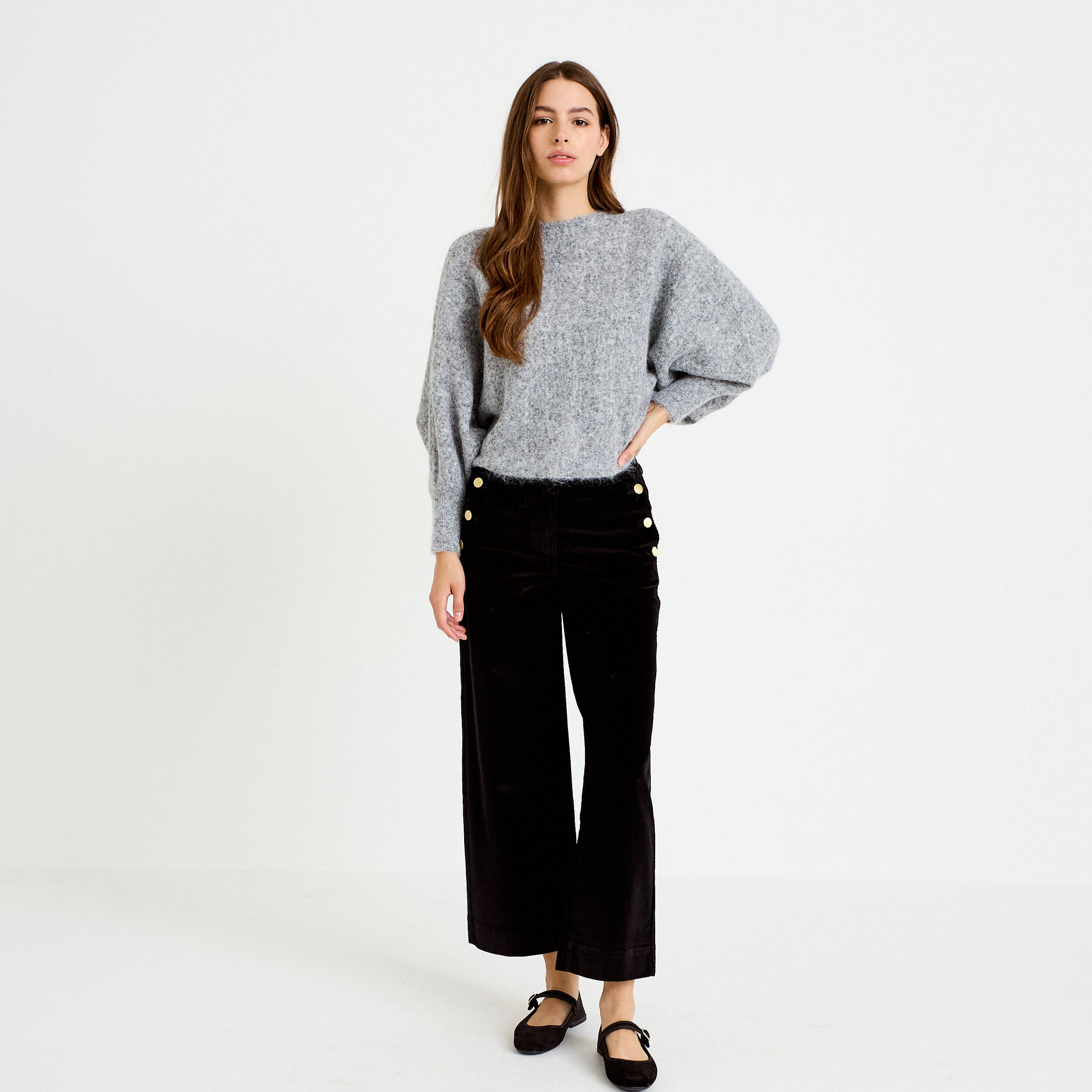 Pantalon taille haute velours noir femme
