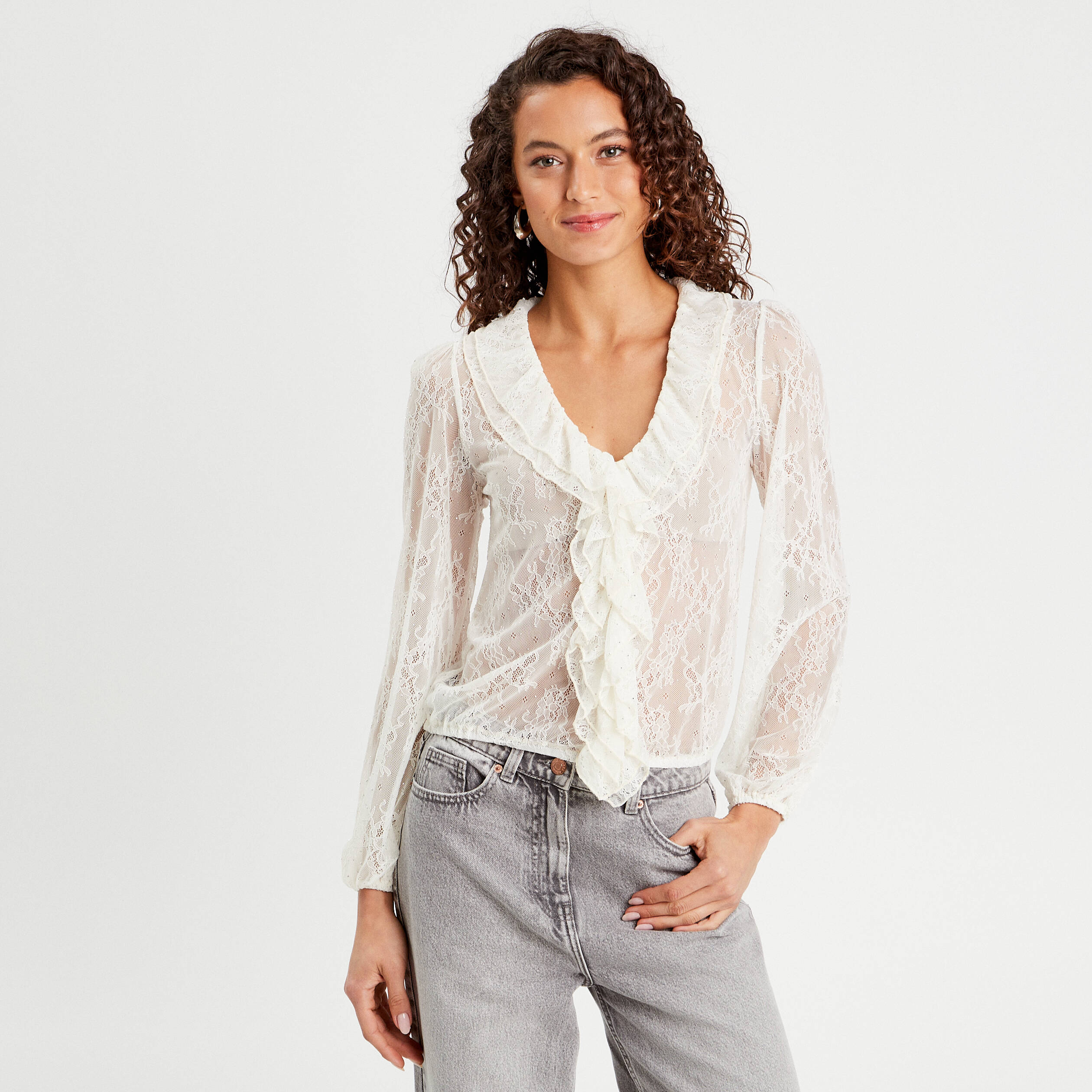 Femme Maille Basique Haut Chemisier Slim Ajusté Plissé Froncé T Chemise