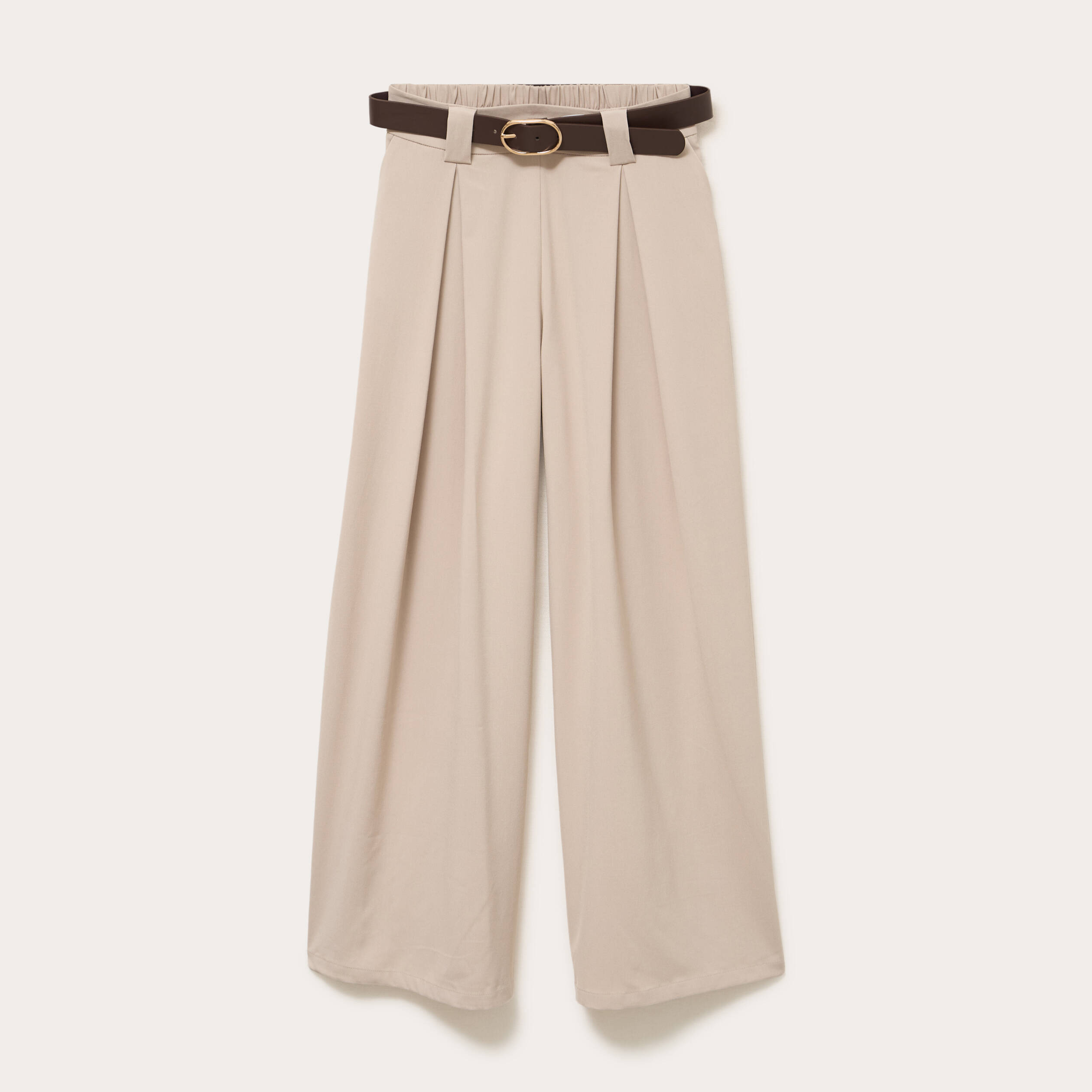 Pantalon large avec ceinture beige femme