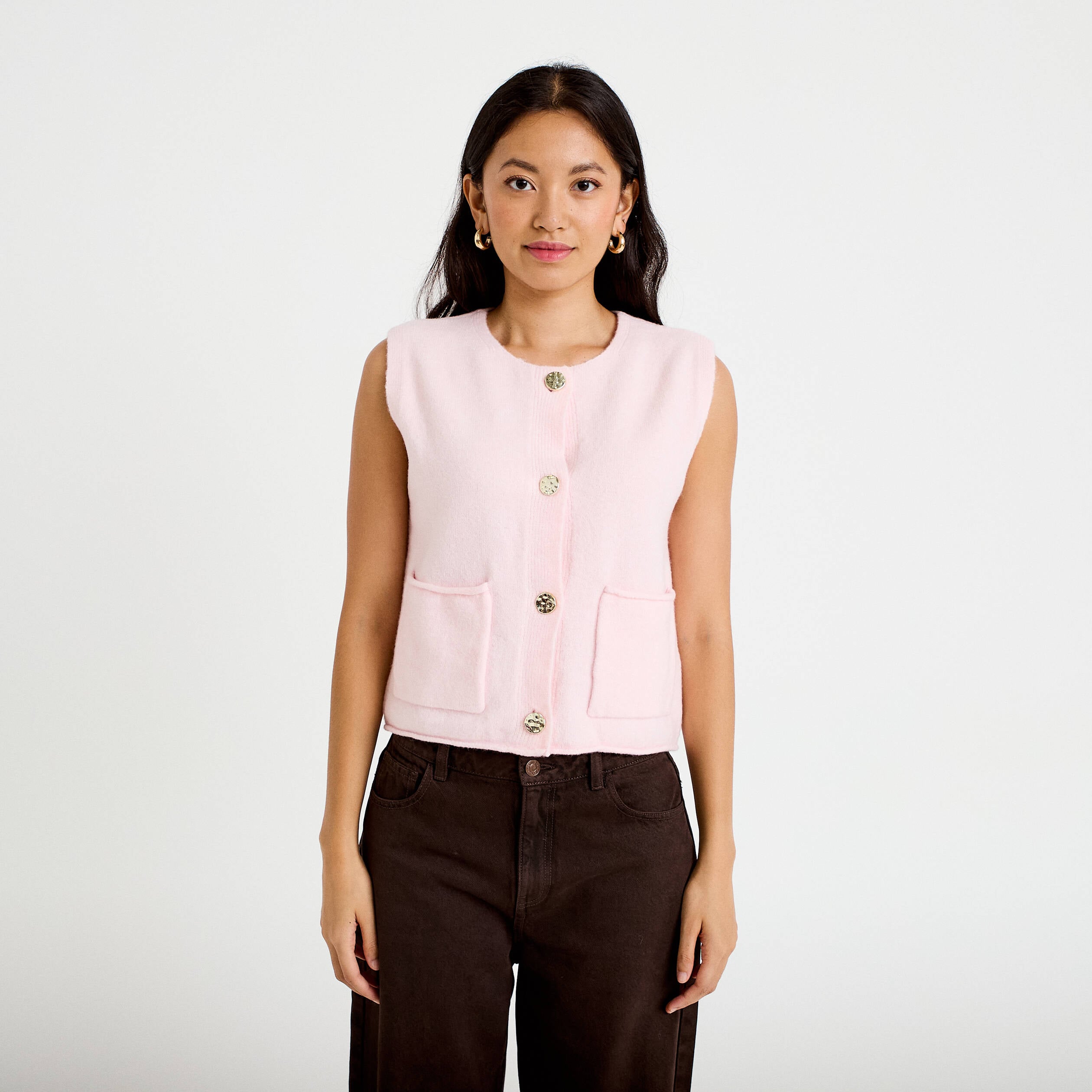 Gilet sans manches rose clair femme