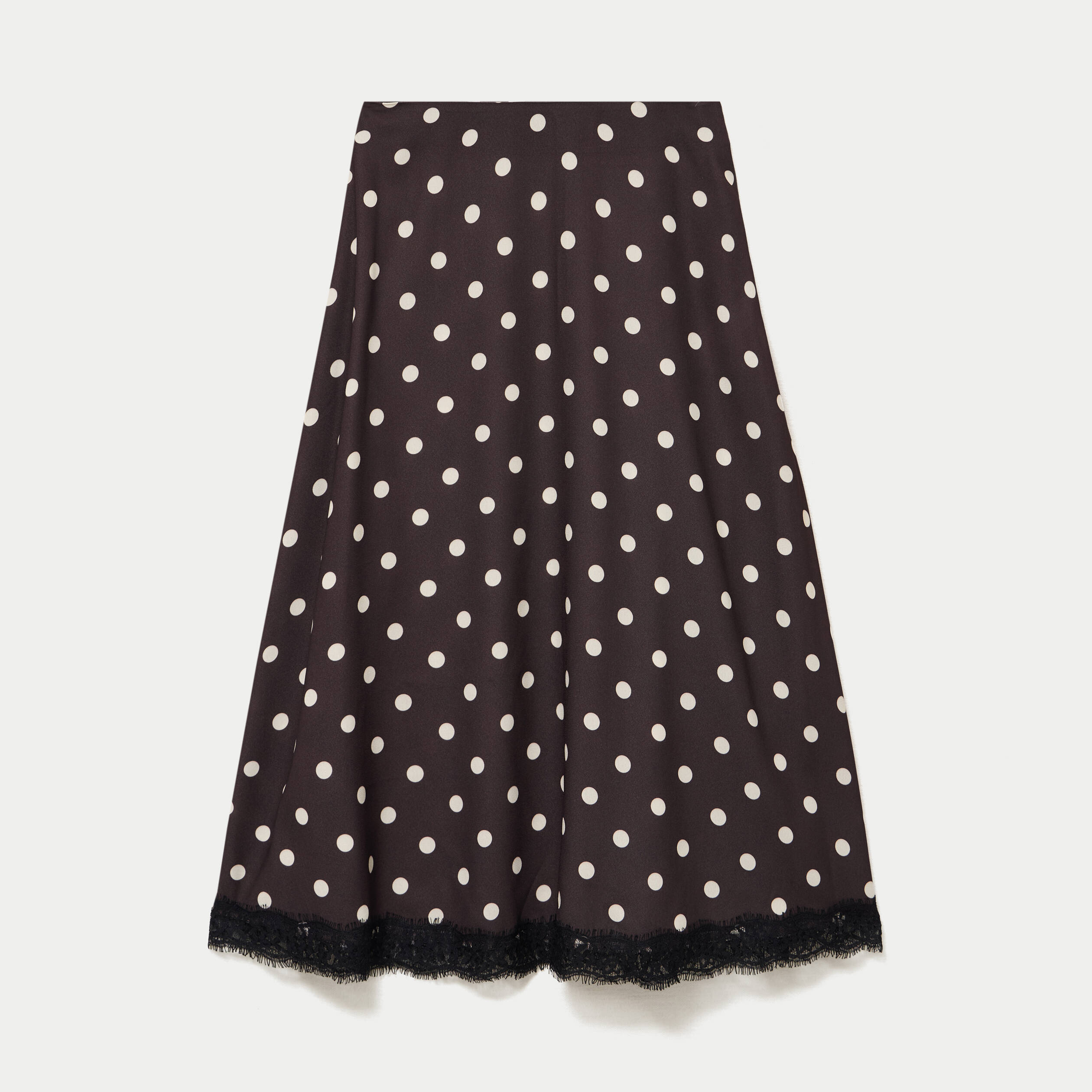 Jupe &eacute;vas&eacute;e 3/4 en dentelle marron femme