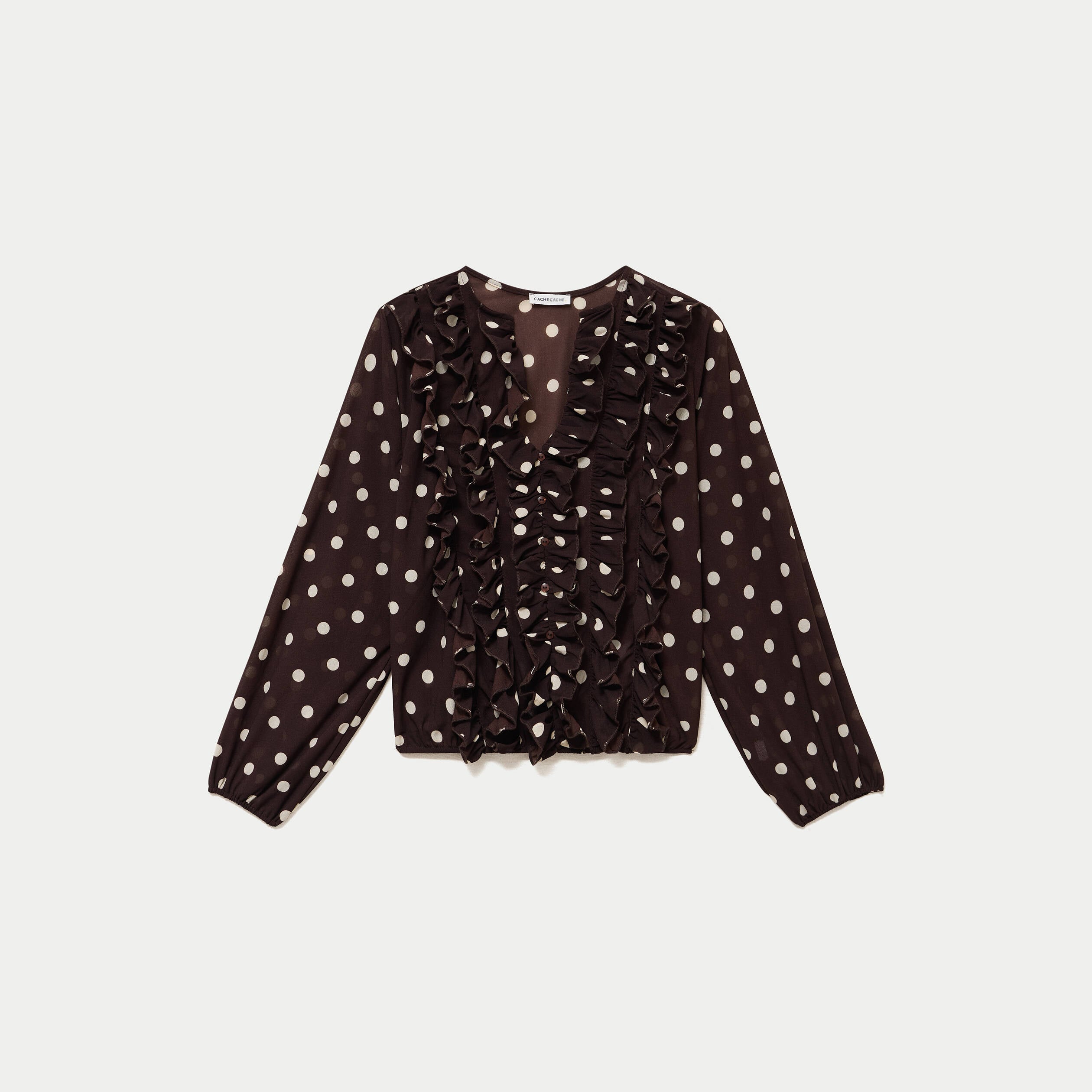 Blouse droite col v manches longues marron femme