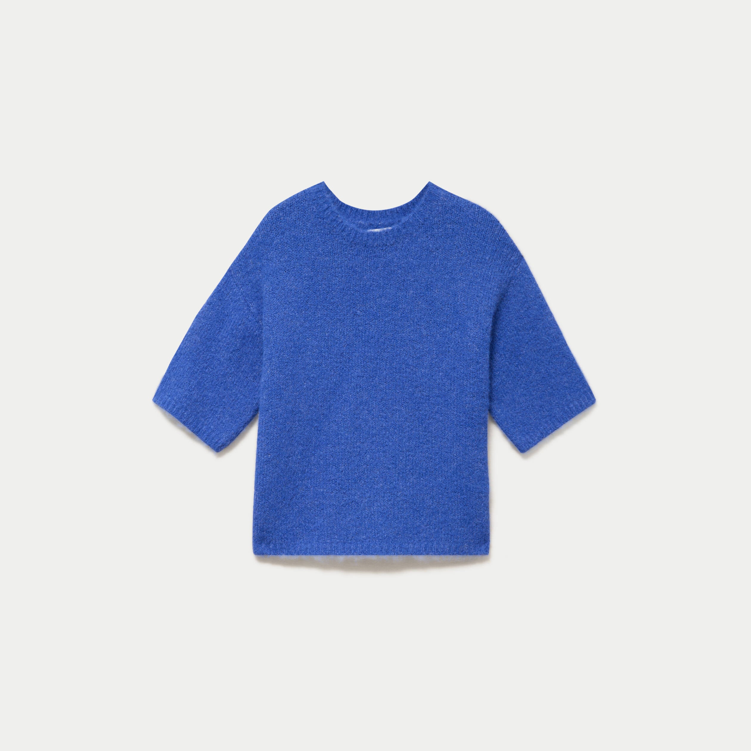Pull col rond manches courtes bleu electrique femme