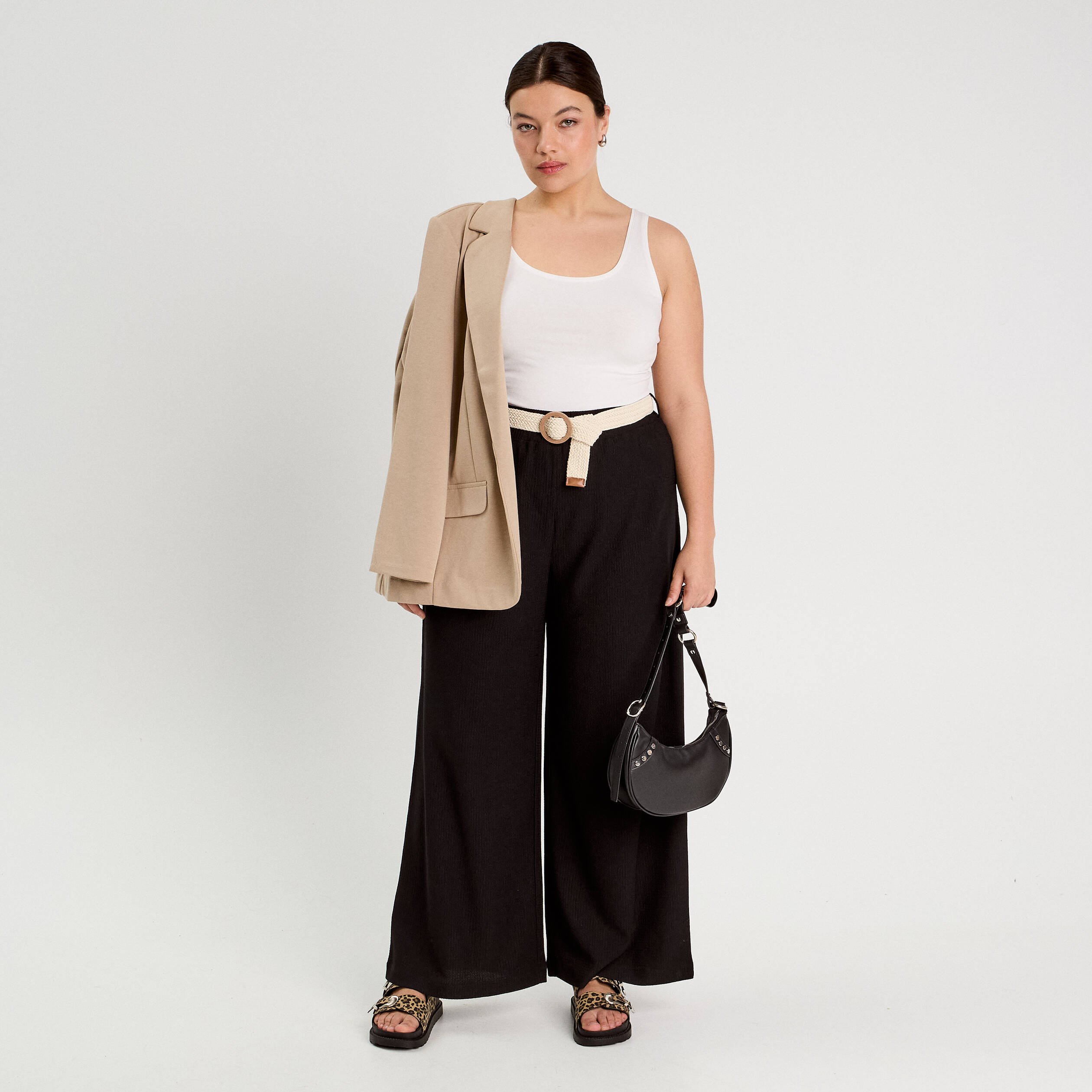 Pantalon large fluide ceinturé noir femme Vibs