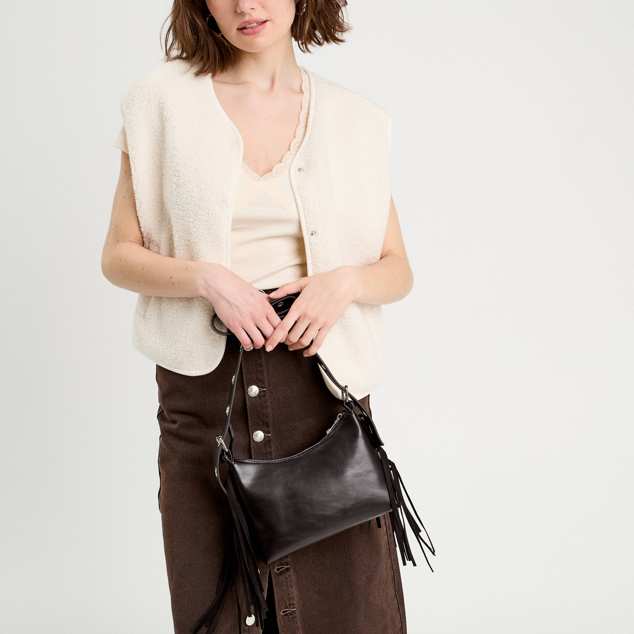sac porte epaule avec franges noir femme Sac porté-épaule avec franges noir femme