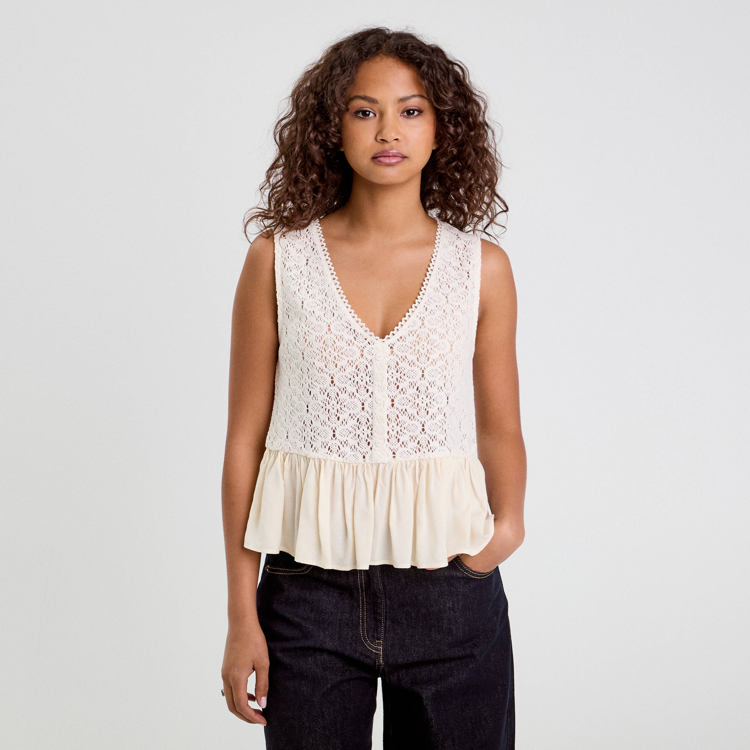 blouse sans manches dentelle ecru femme Blouse sans manches dentelle ecru femme