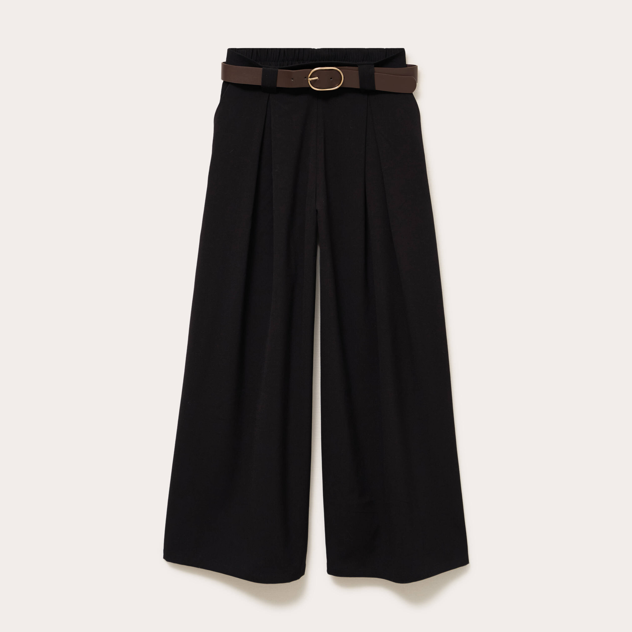 Pantalon large avec ceinture noir femme