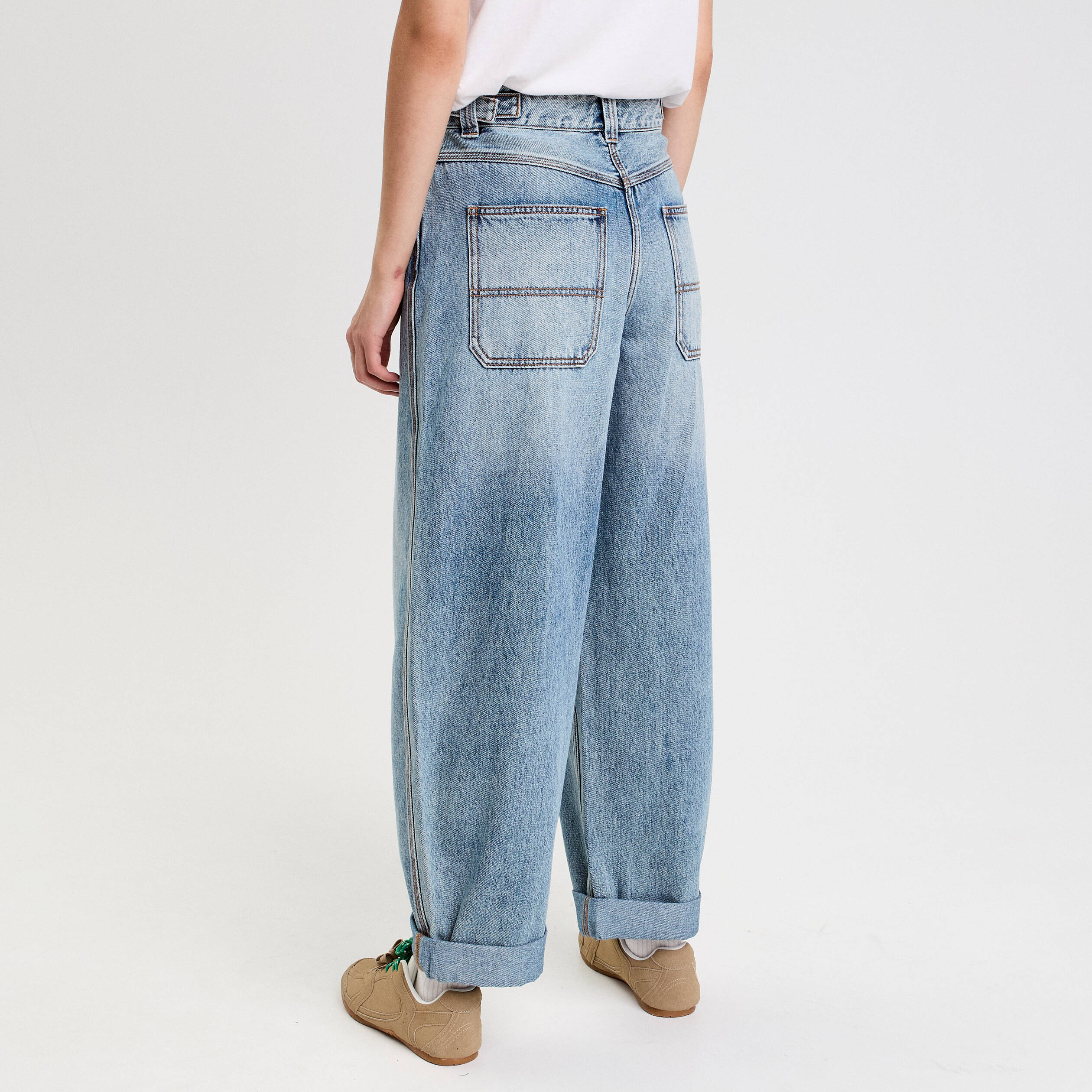 Jean barrel long en coton denim double stone femme