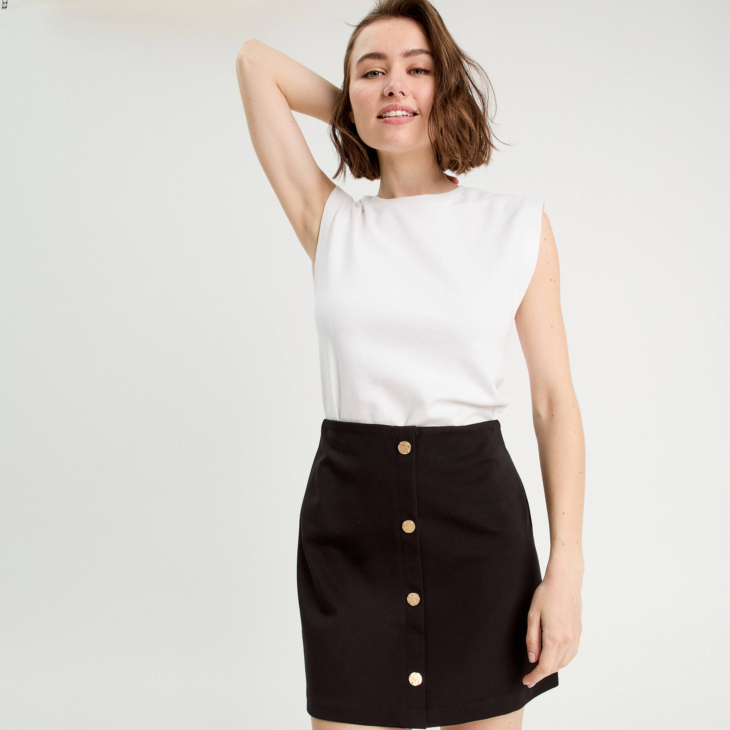 jupe droite stretch boutons noir femme Jupe droite stretch boutons noir femme