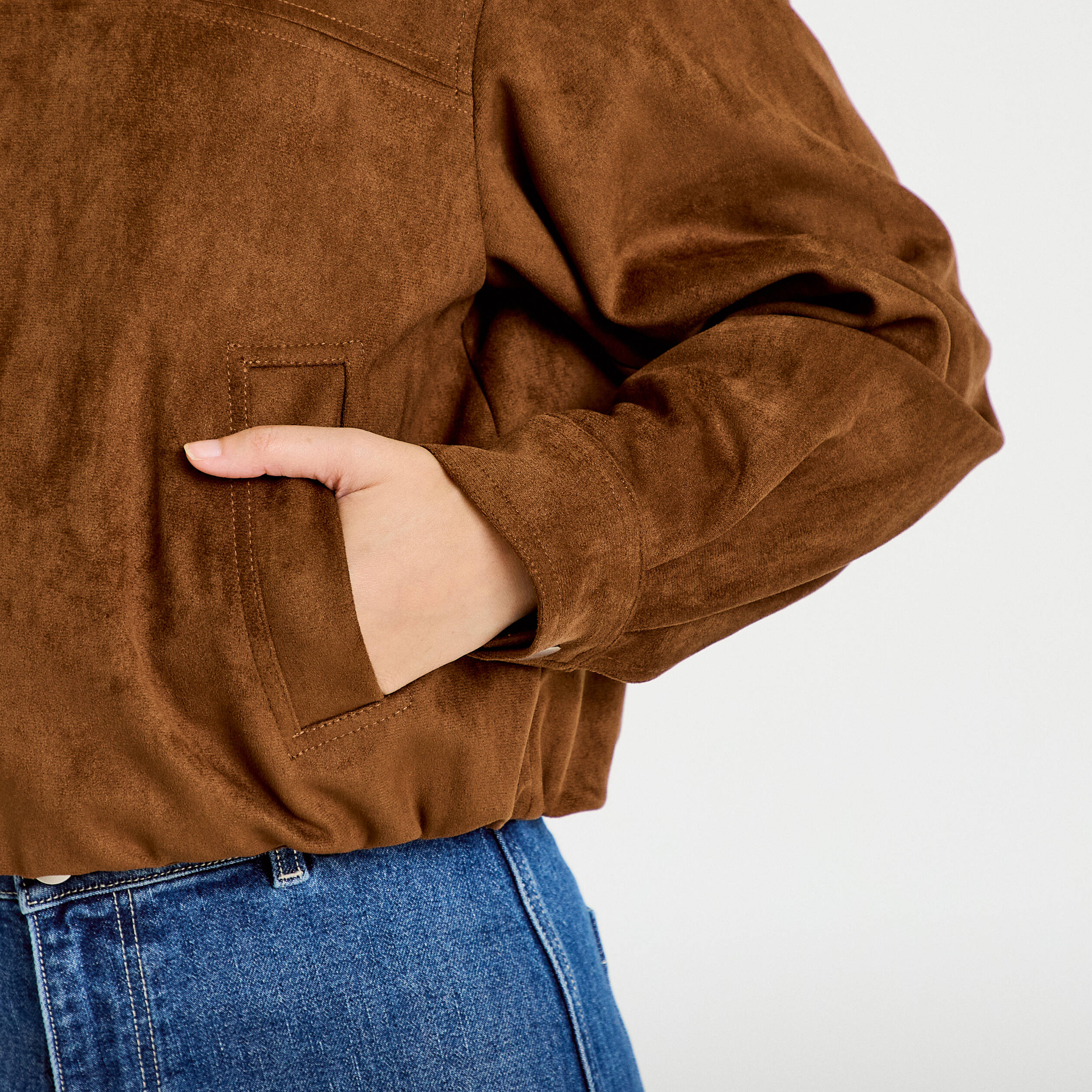 Veste effet boule oversize cropped marron femme