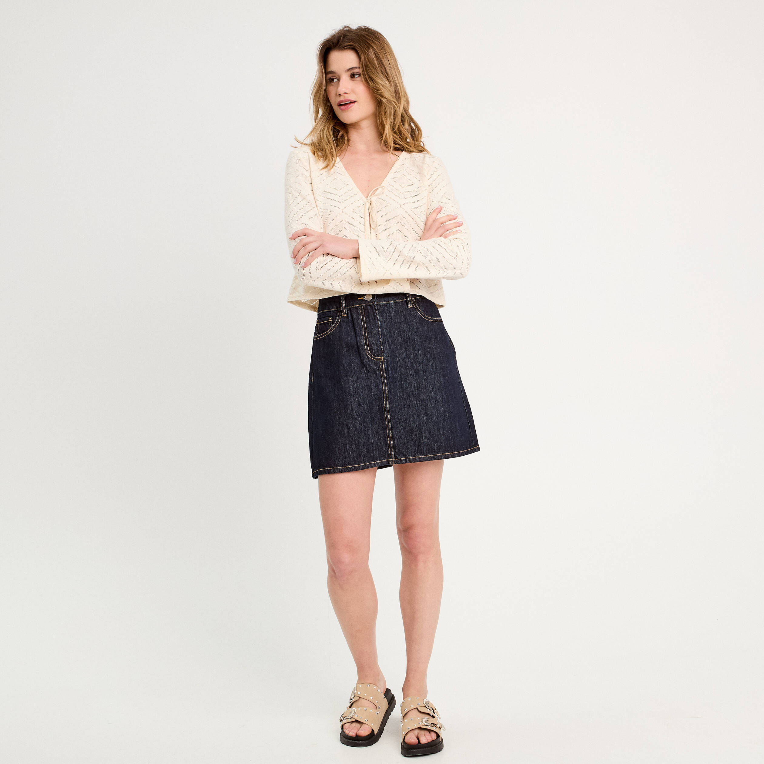 jupe trapeze en jean denim brut femme Jupe trapèze en jean denim brut femme