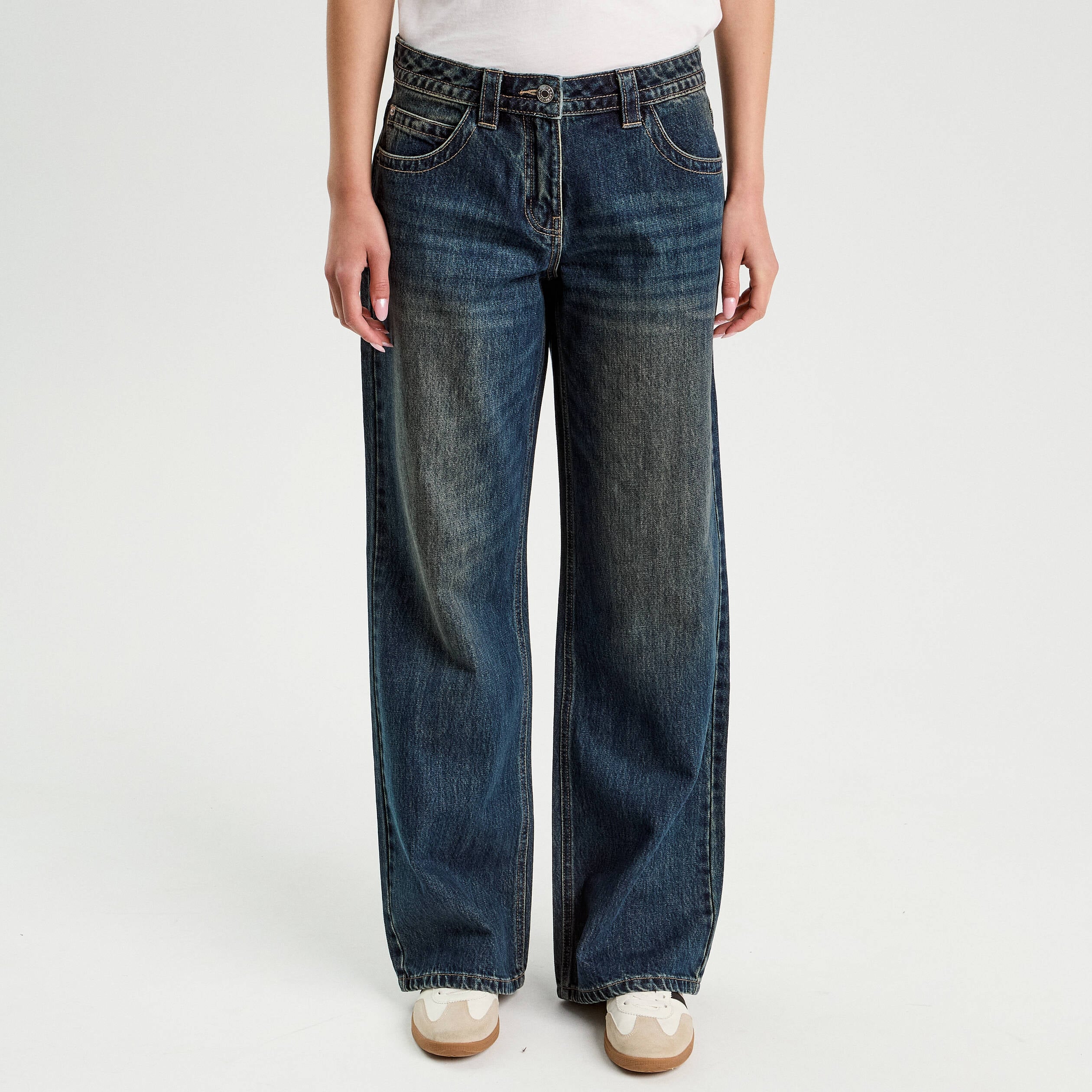 Jeans droit taille basse denim dirty femme