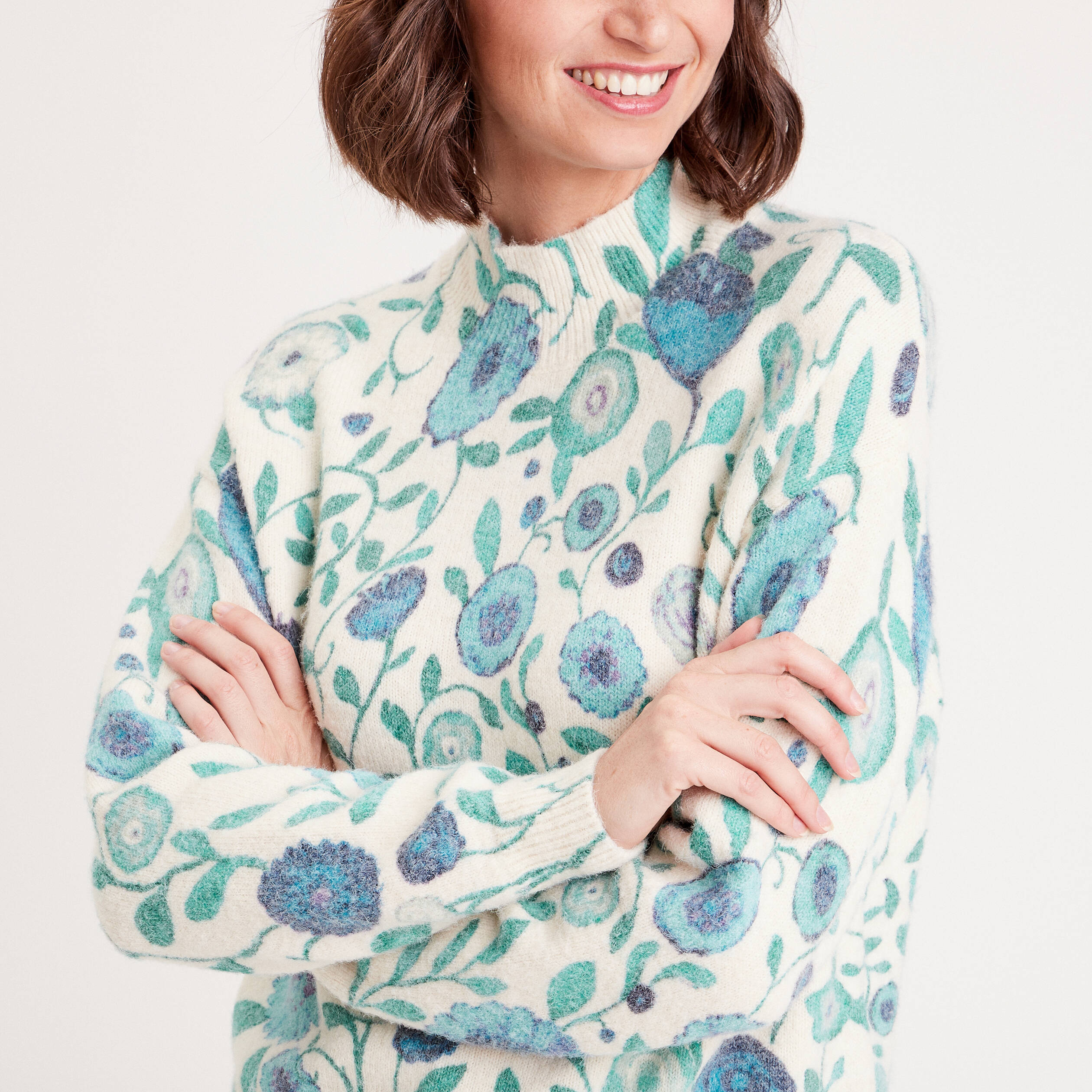Pull col montant beige femme