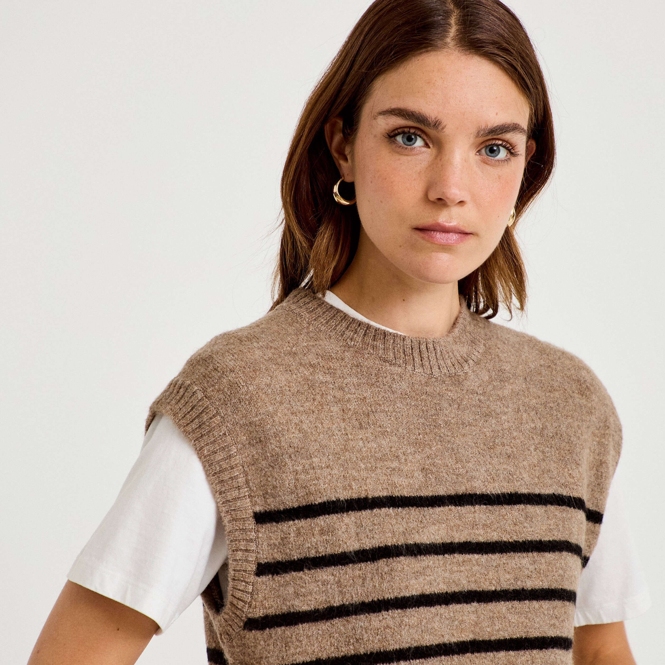 Pull sans manches marron femme