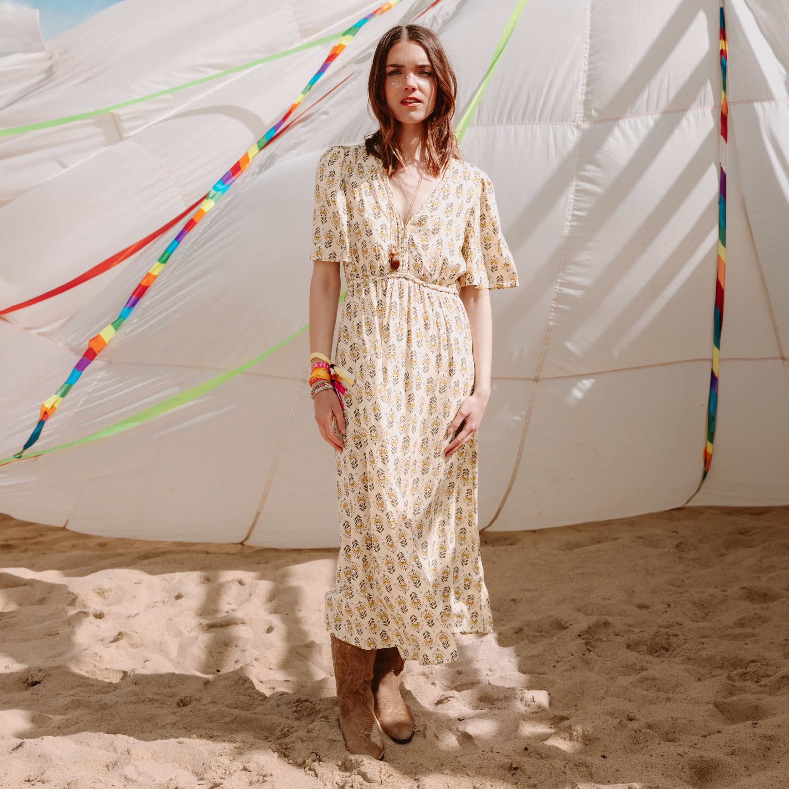 Robe longue manches courtes blanc femme