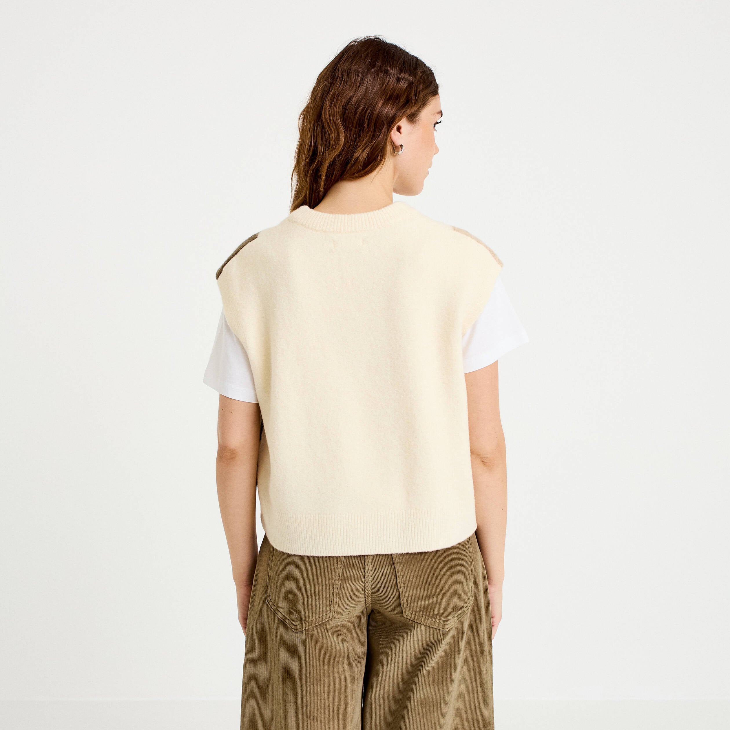 Pull sans manches ecru femme