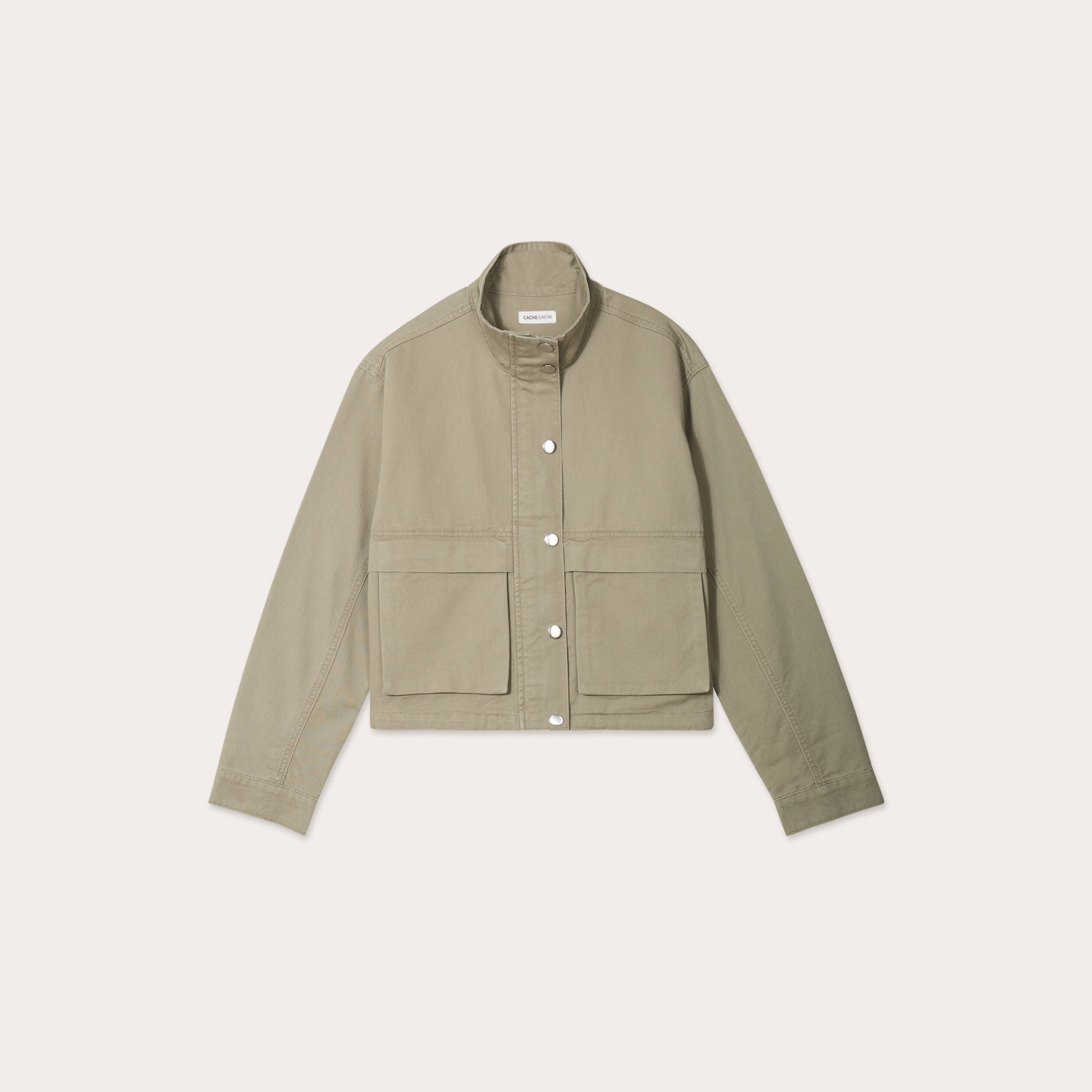 Veste droite col montant vert kaki femme