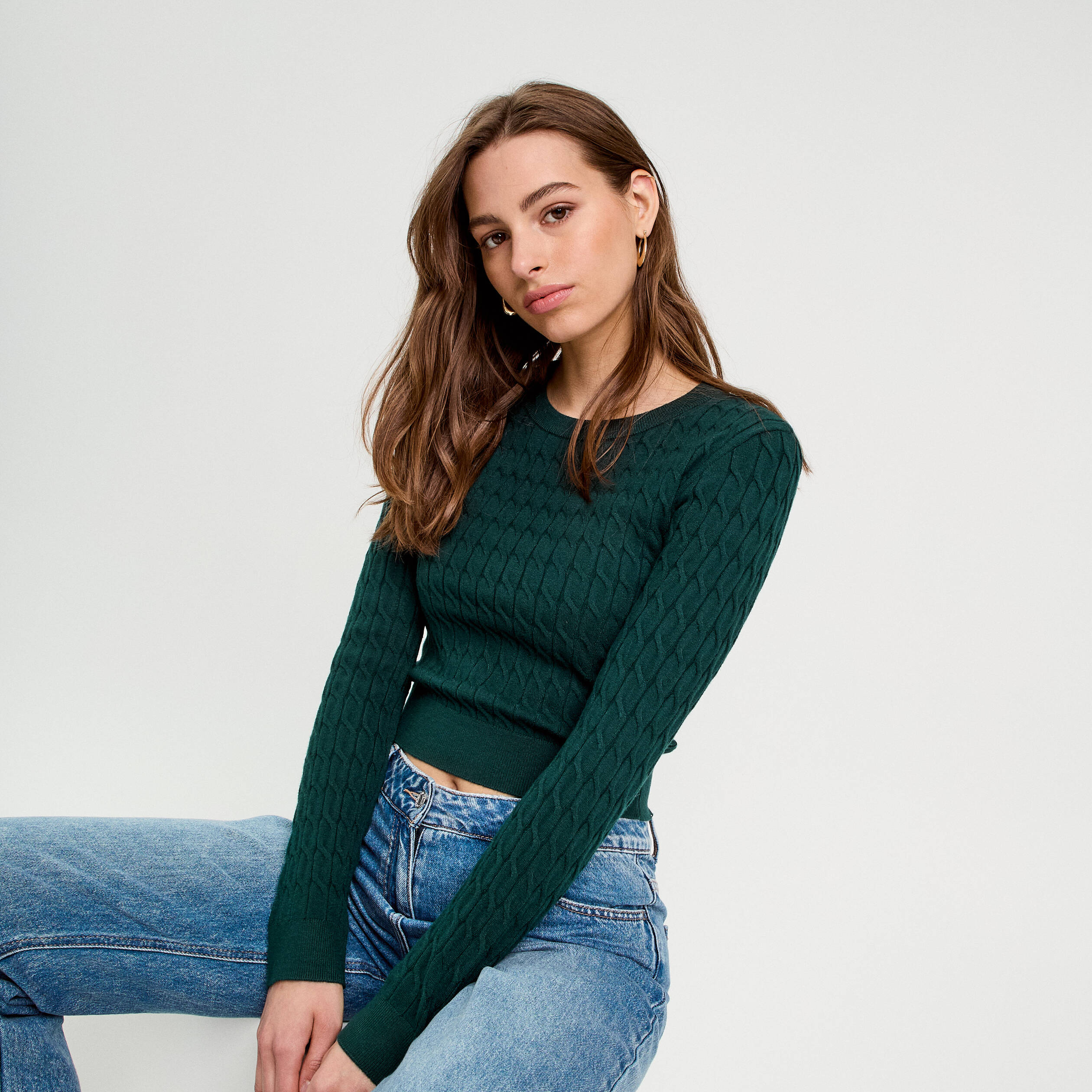 pull torsades vert fonce femme Pull torsades vert foncé femme
