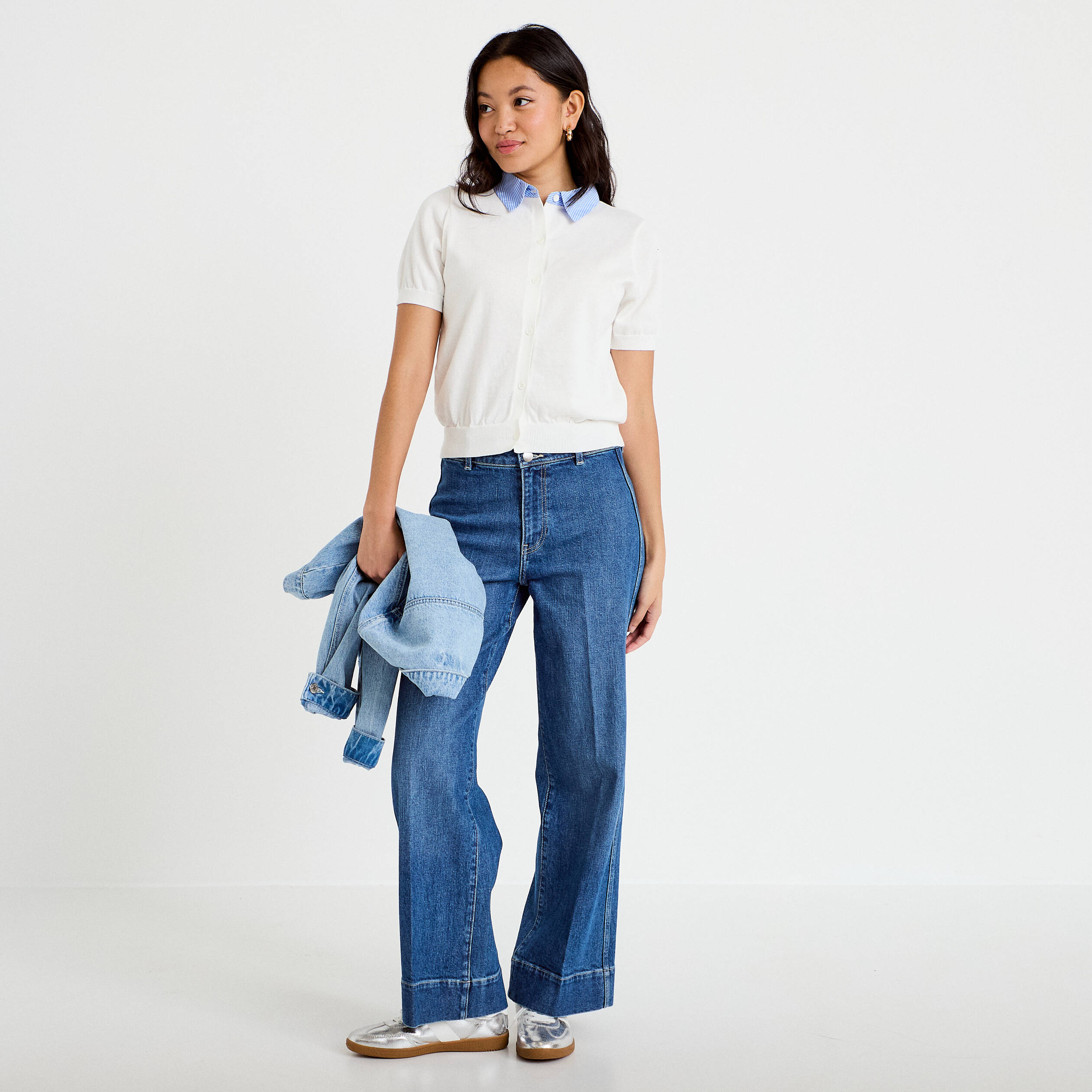 Polo col chemise manches courtes blanc femme