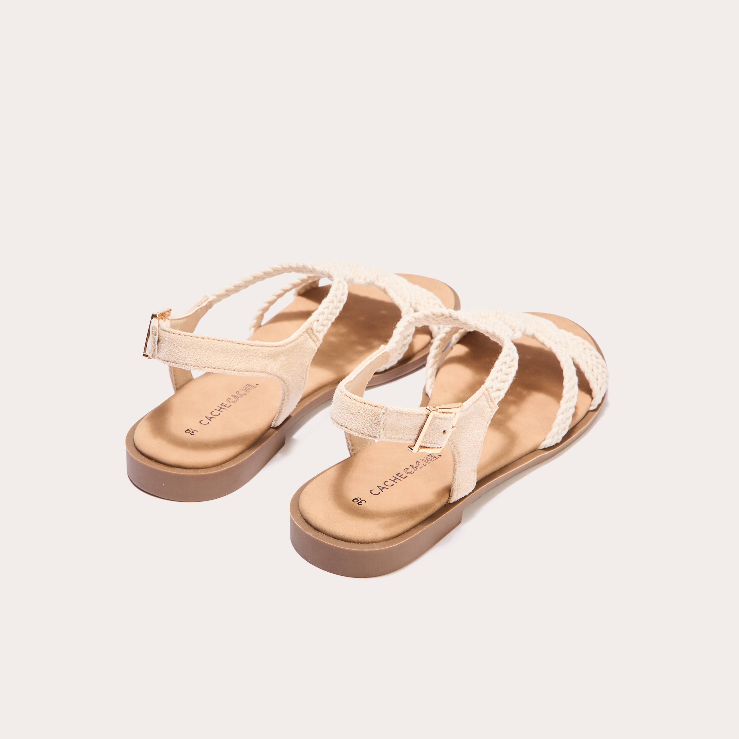 Sandales plates macram&eacute; sable femme