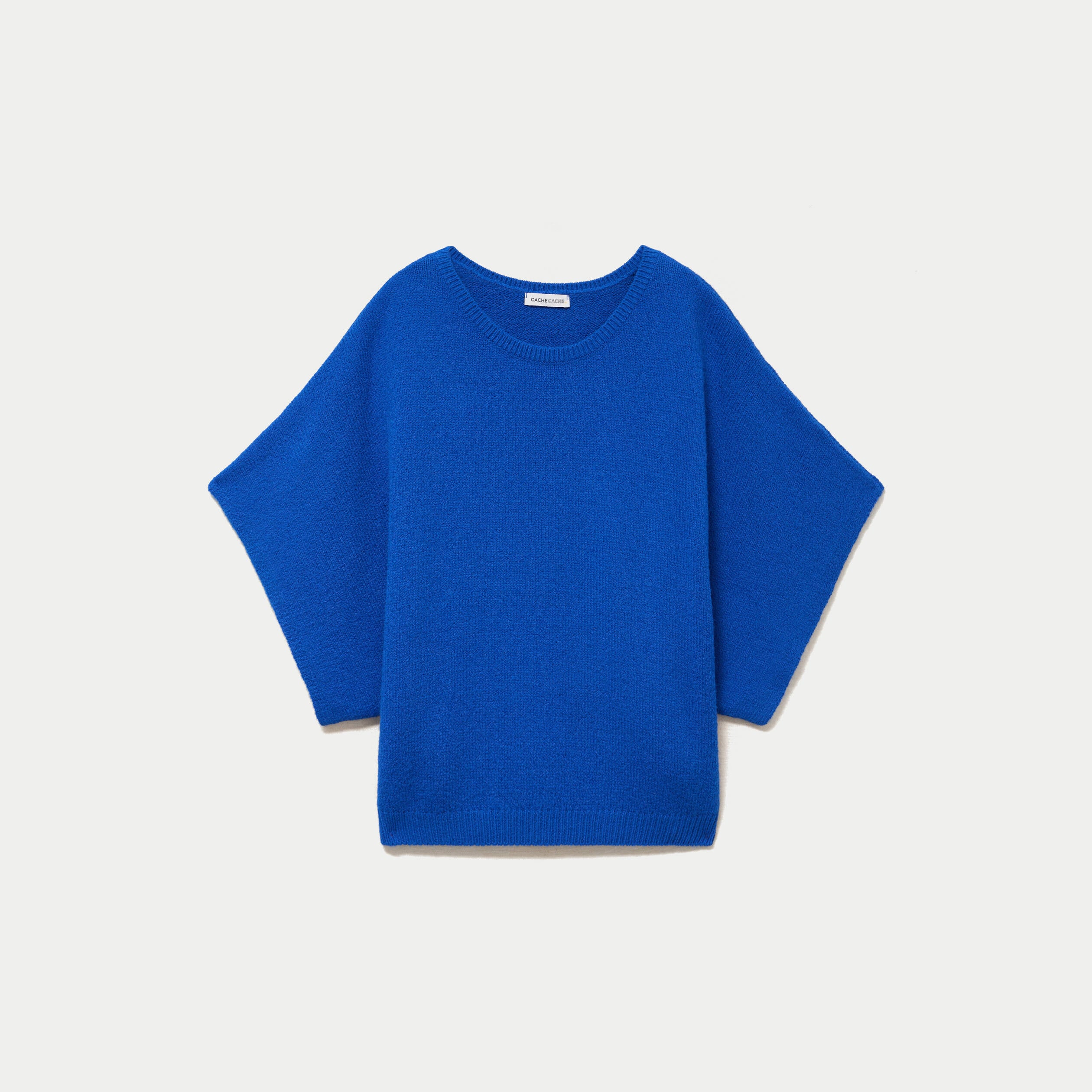 Pull oversize col rond manches courtes bleu electrique femme