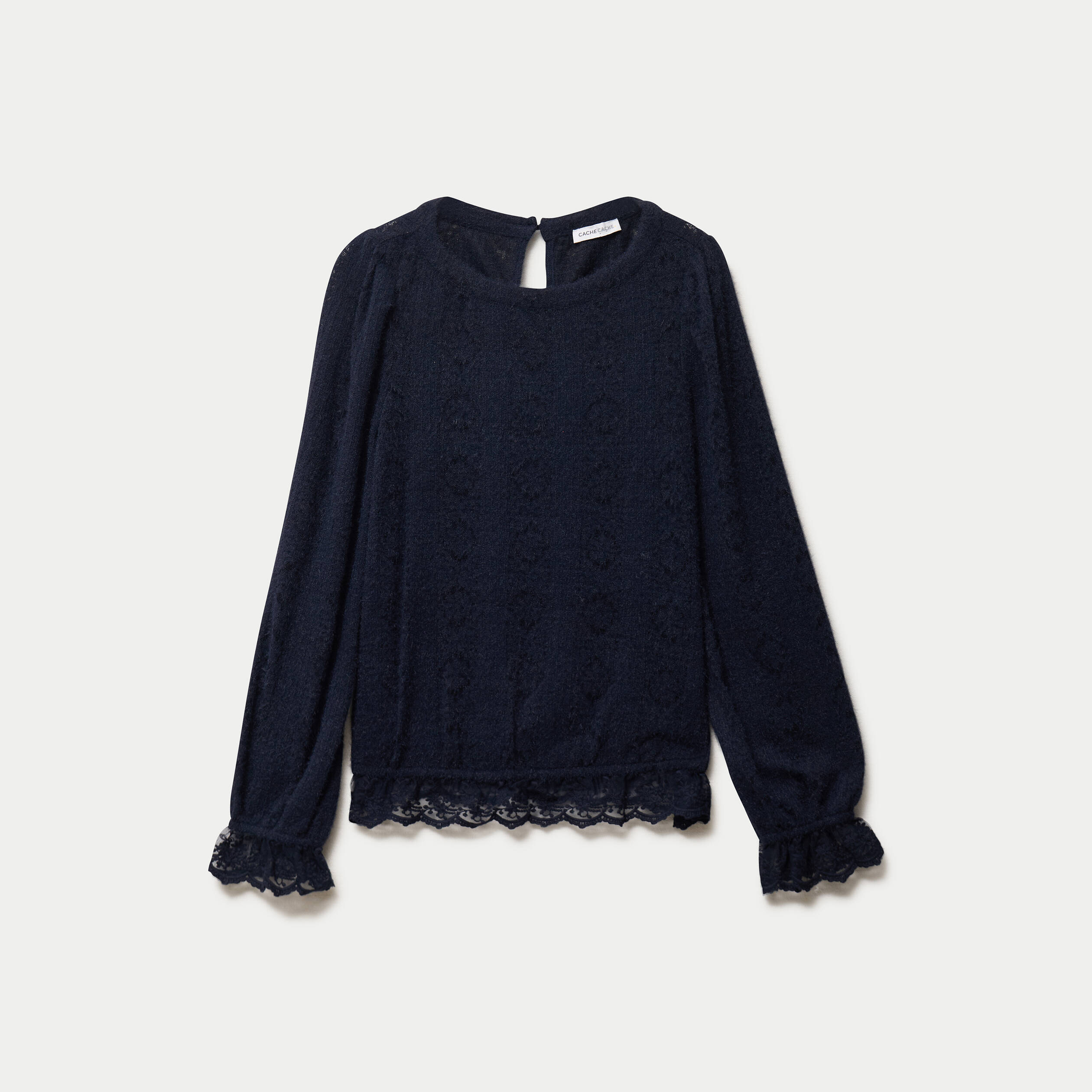 Top droit manches longues col montant bleu marine femme