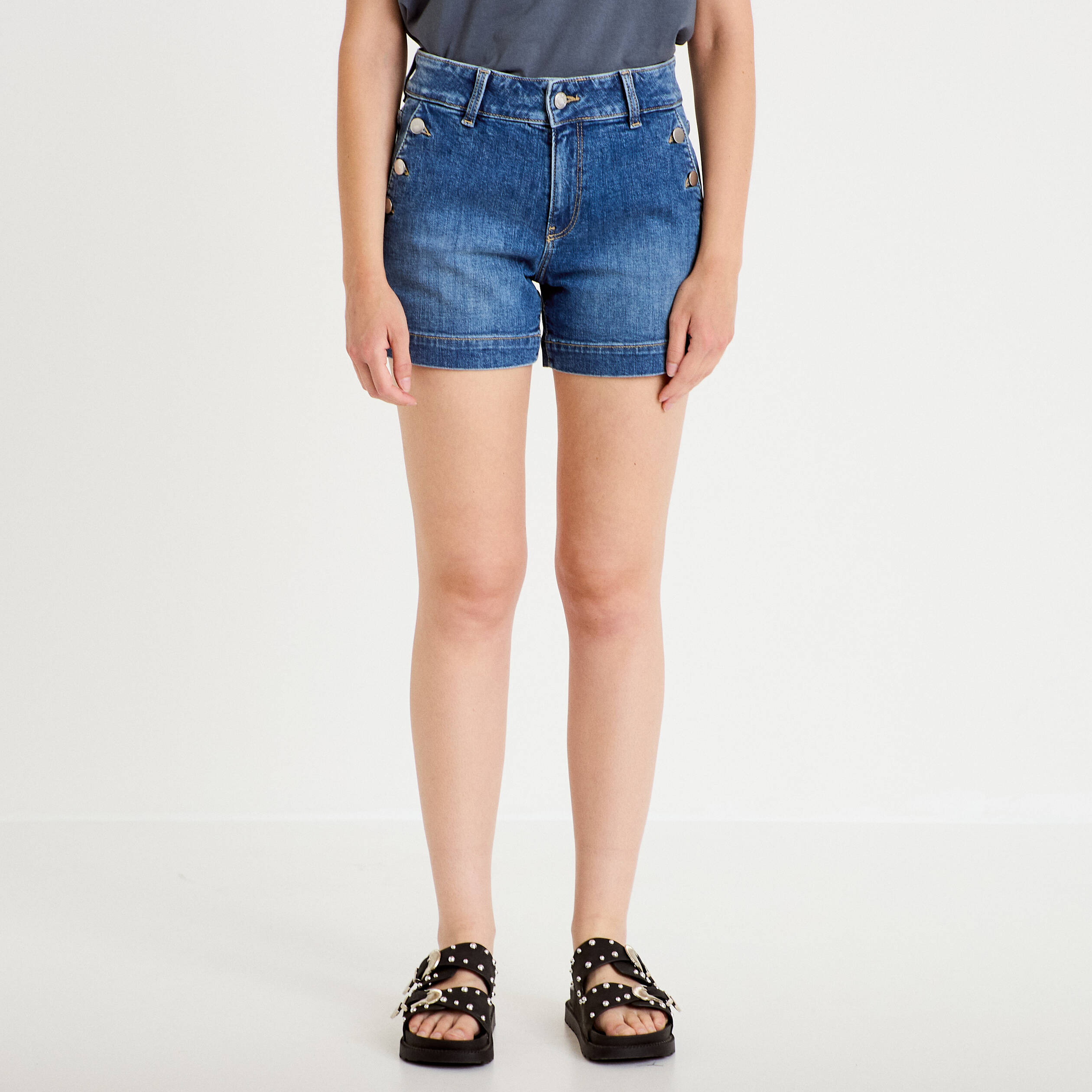 Short en jean denim double stone femme