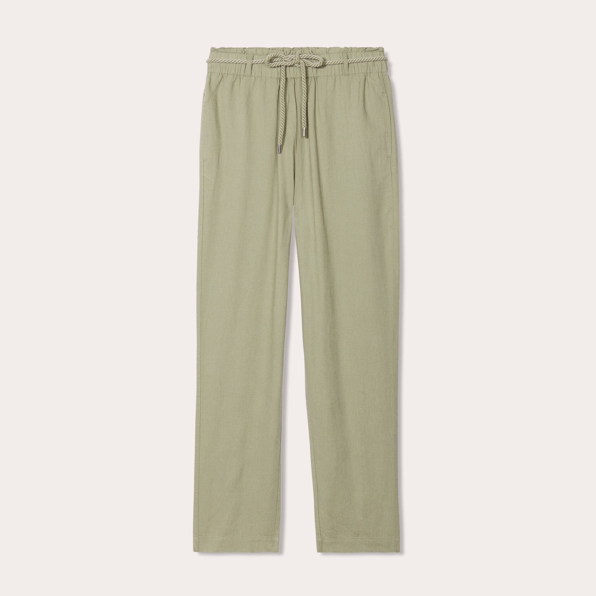 Pantalon droit fluide contenant du lin vert kaki femme