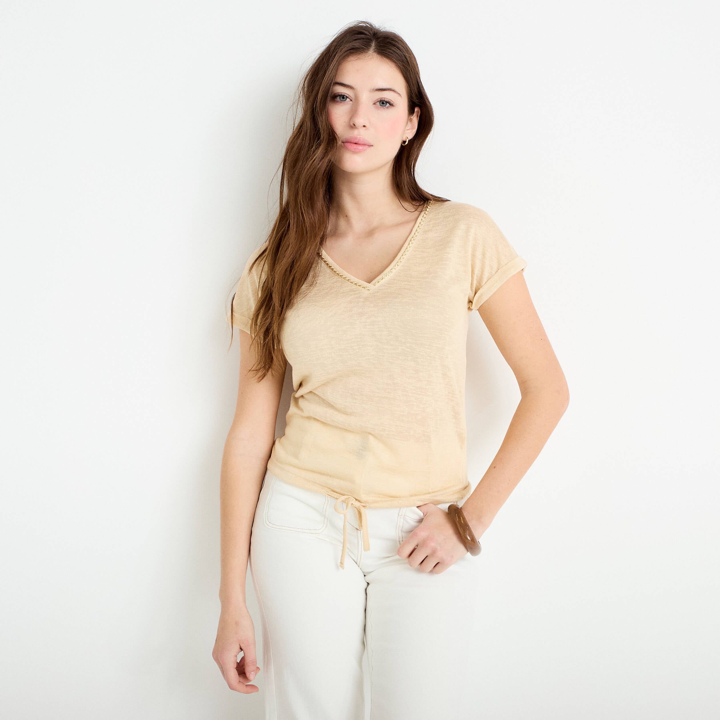 T-shirt d&eacute;tail noeud sable femme
