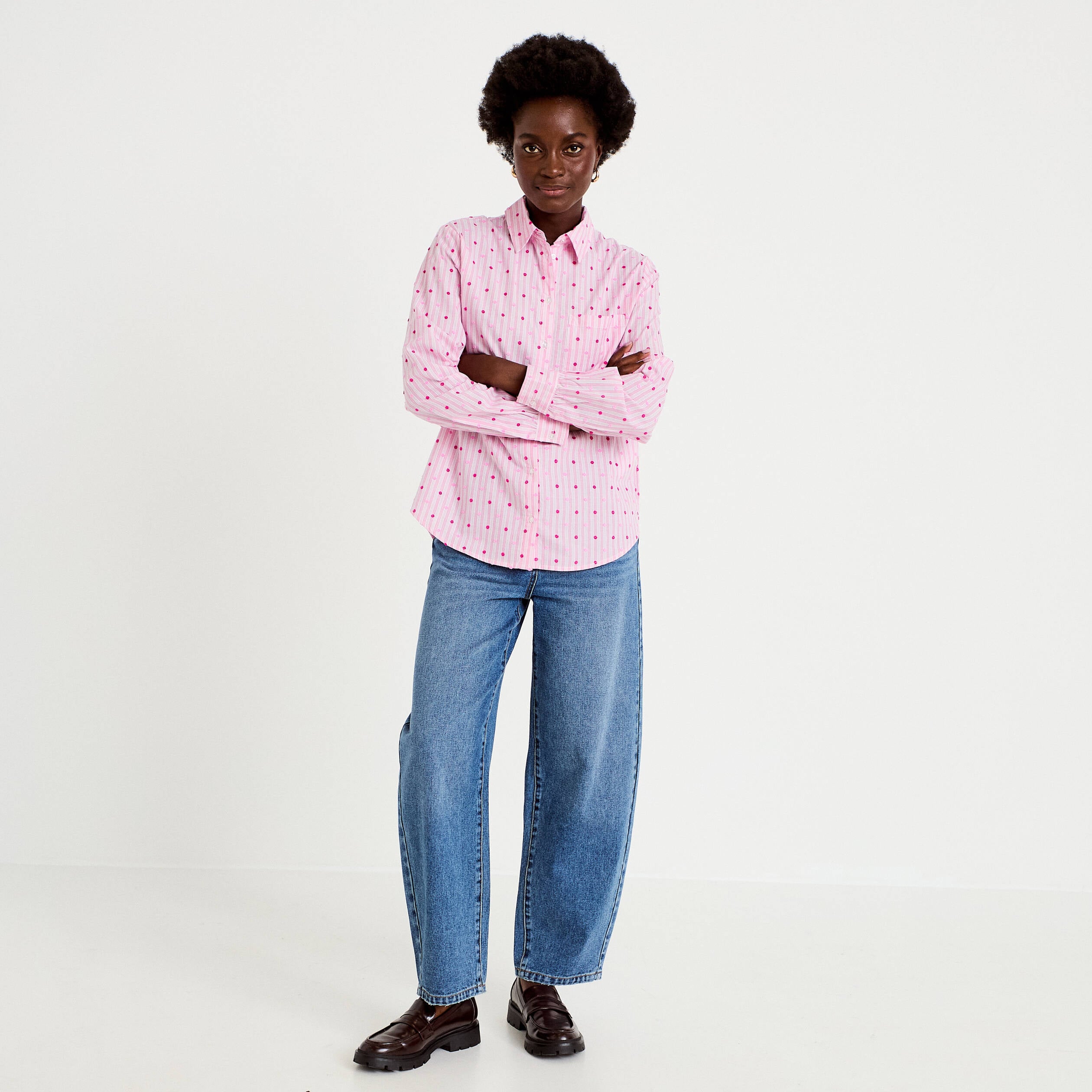 Chemise coupe ample manches longues rose femme
