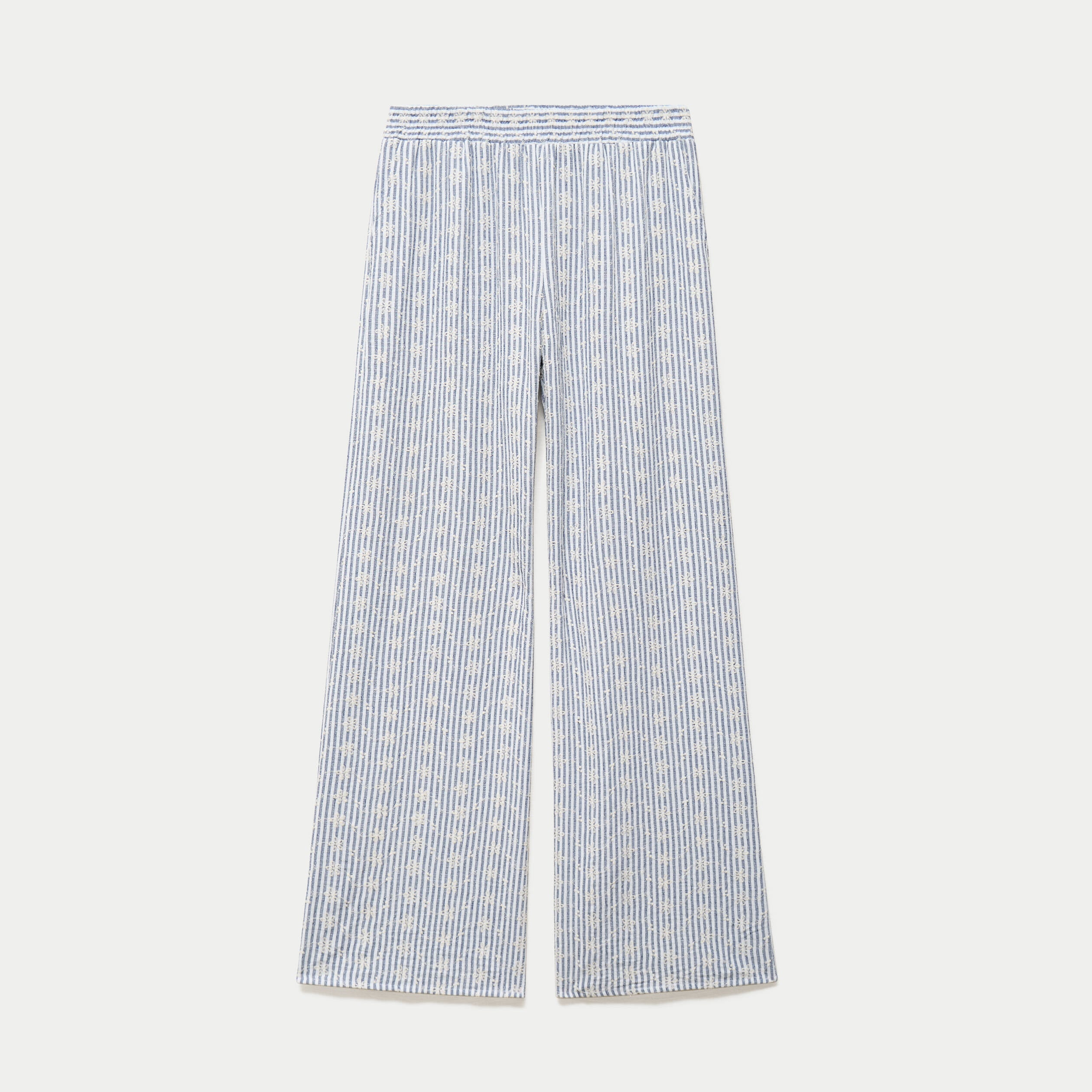 Pantalon large brod&eacute; bleu marine femme