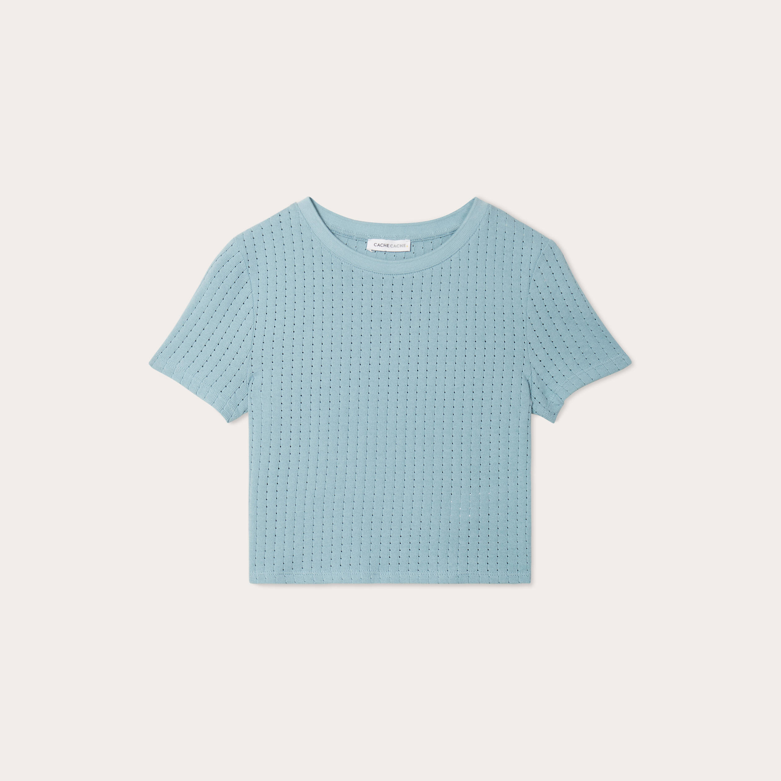 T-shirt cintr&eacute; cropped bleu gris femme