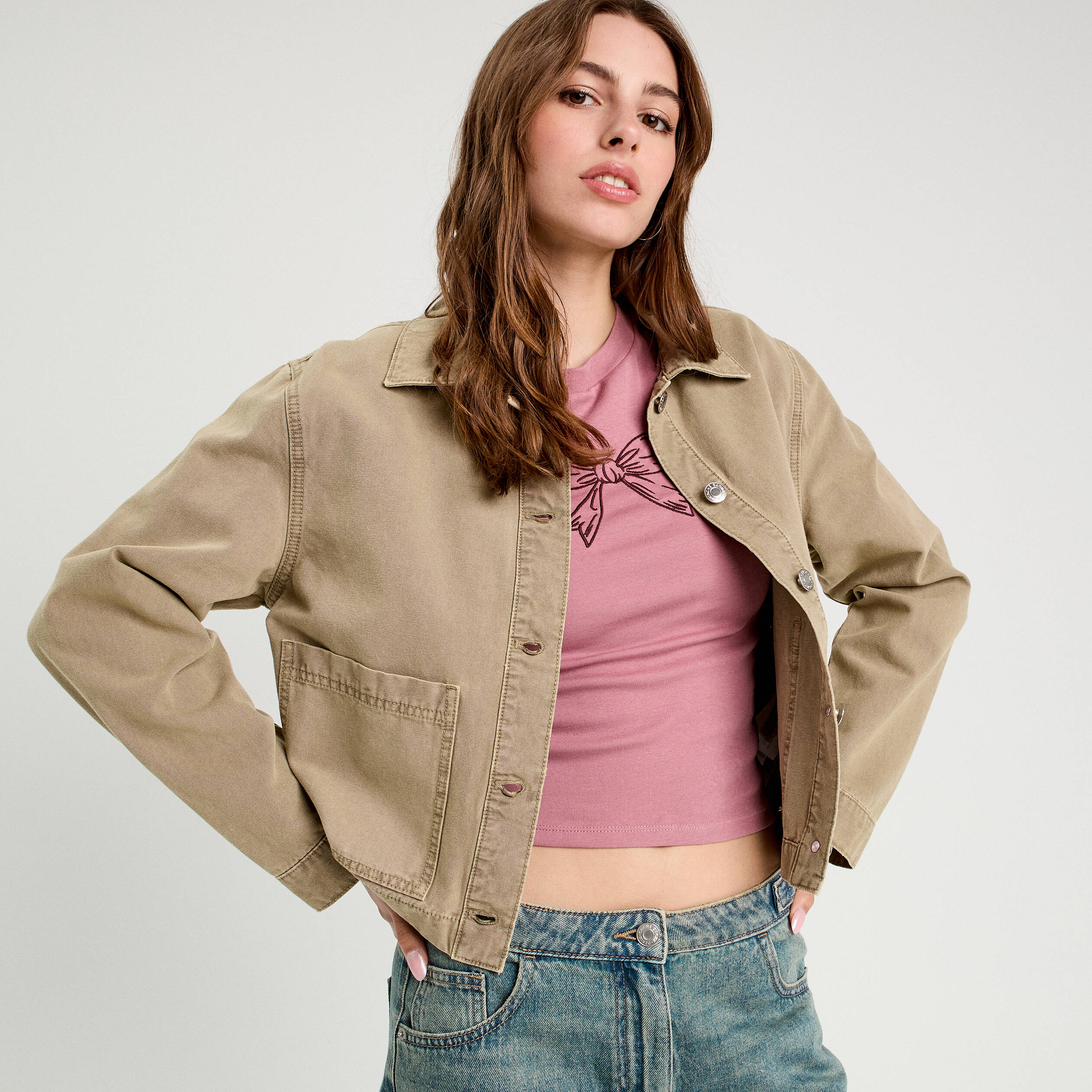Veste droite boutonn&eacute;e vert pastel femme