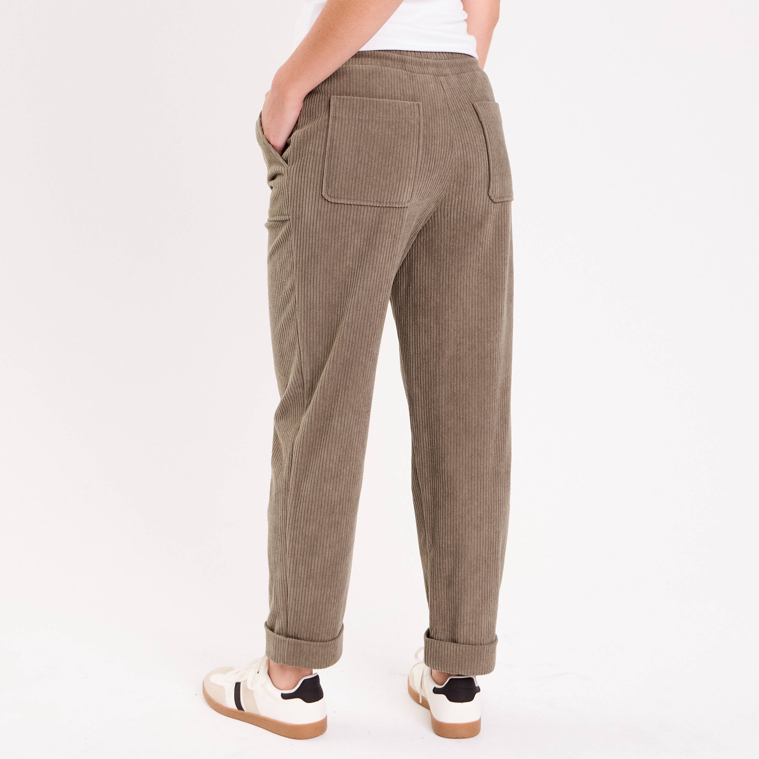 Pantalon jogging velours vert kaki femme
