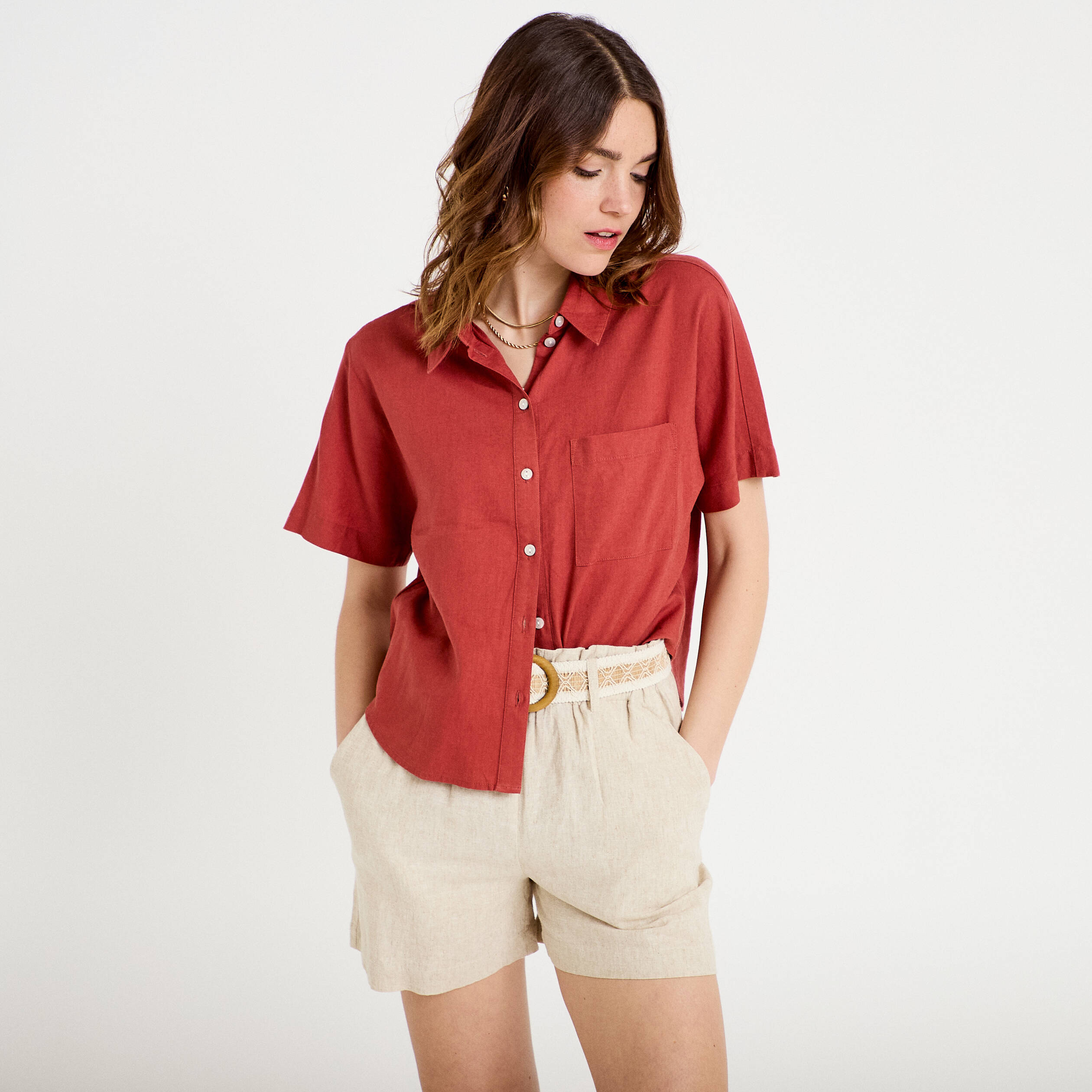 Short avec ceinture amovible beige femme