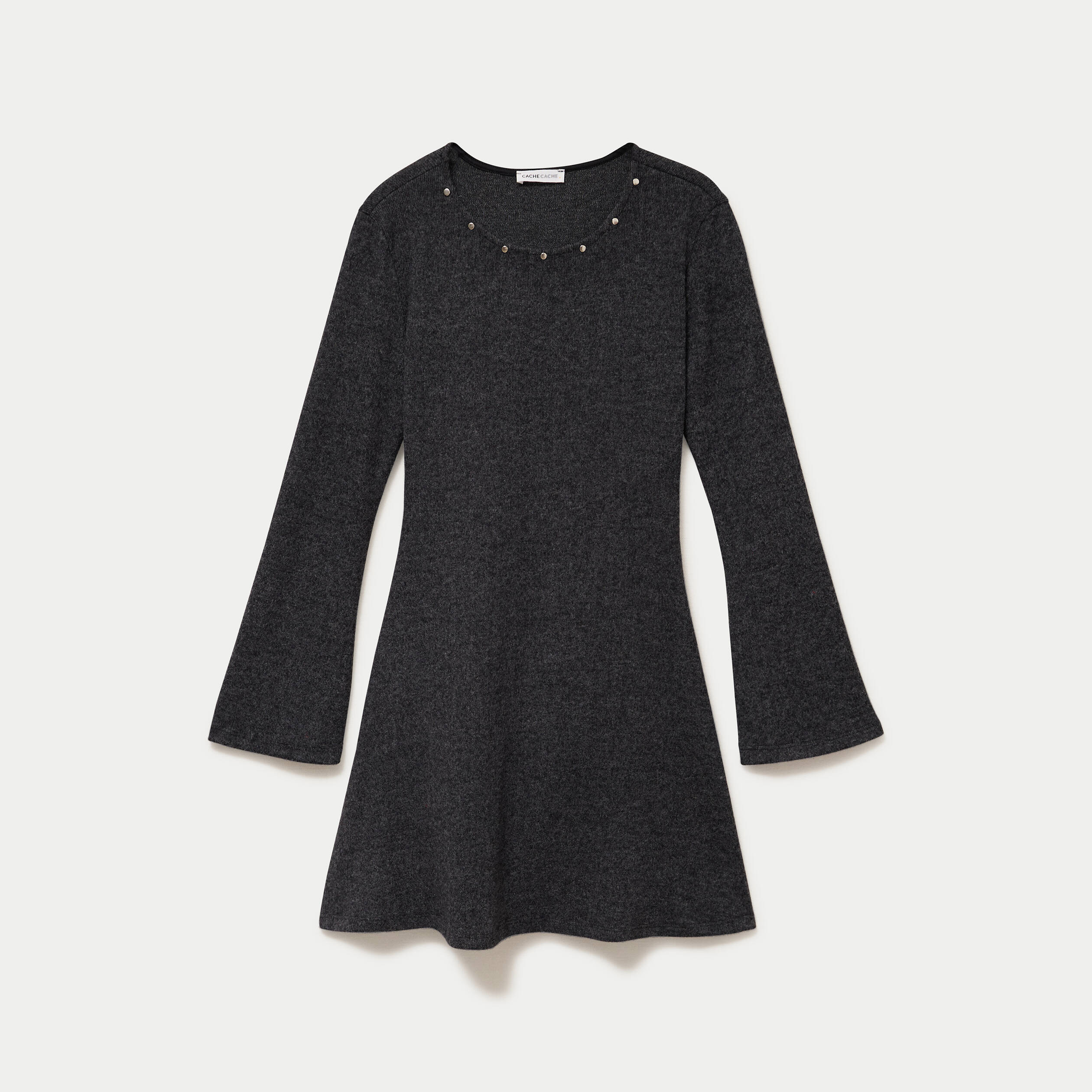 Robe ajust&eacute;e courte manches longues gris femme
