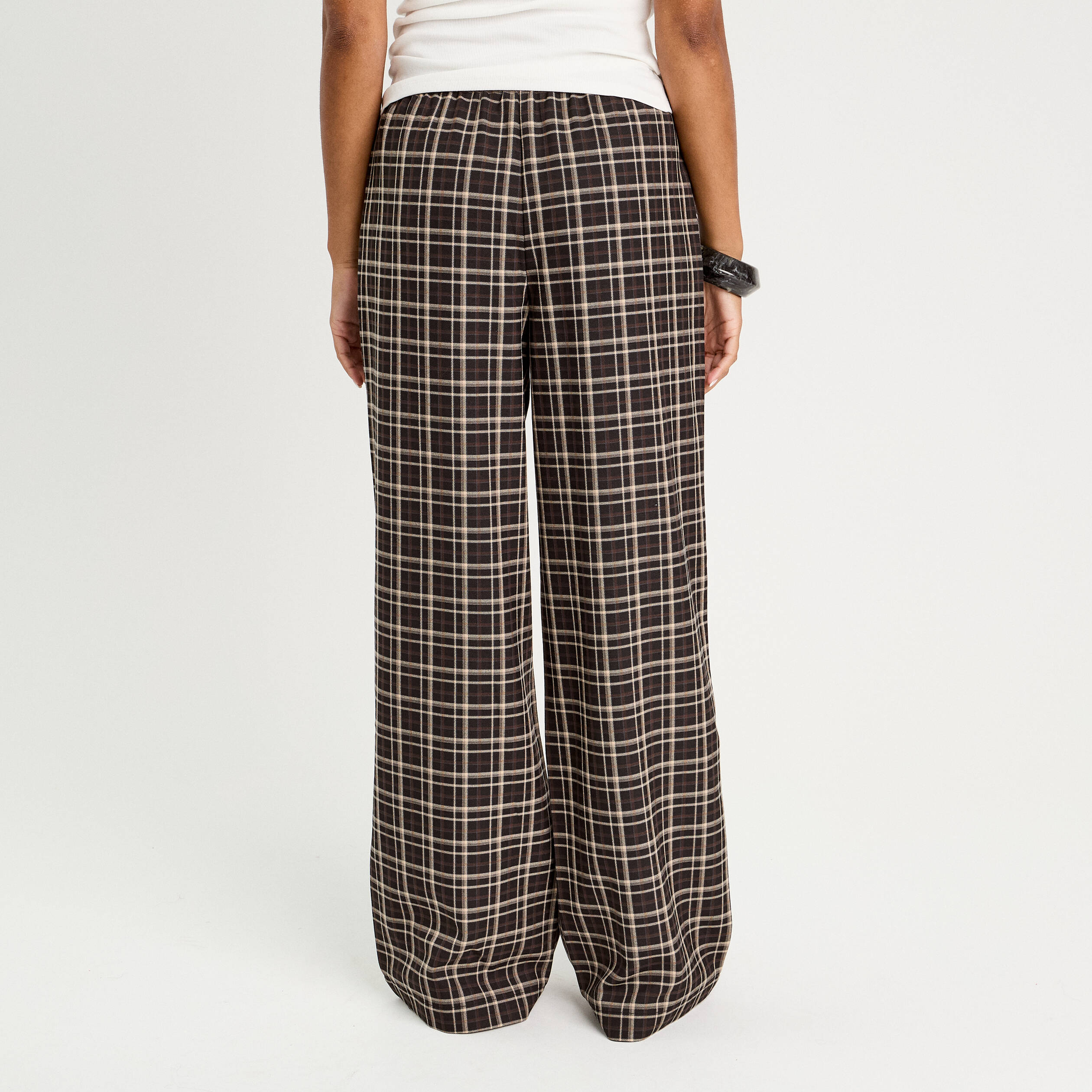 Pantalon large &eacute;lastiqu&eacute; marron chocolat femme