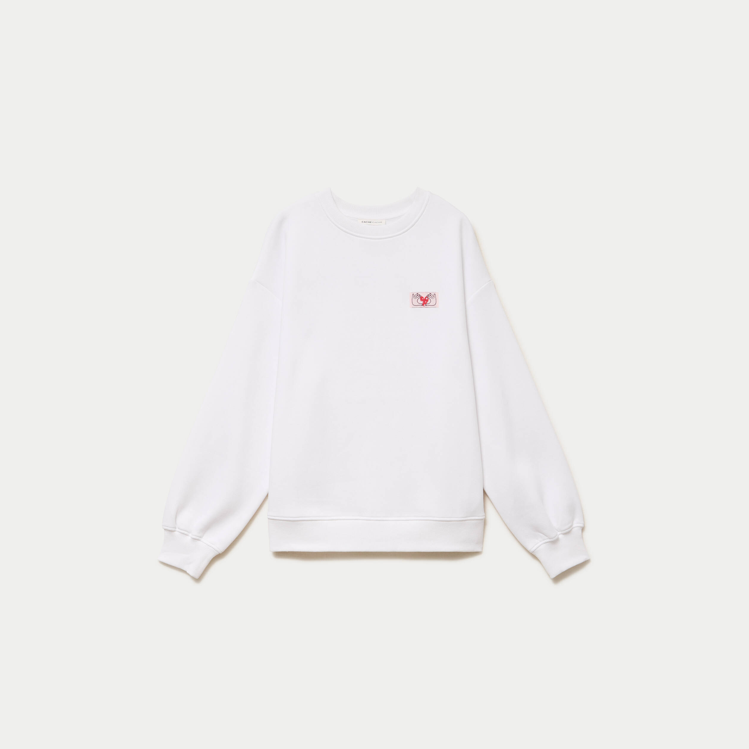 Sweat oversize col rond manches longues blanc femme