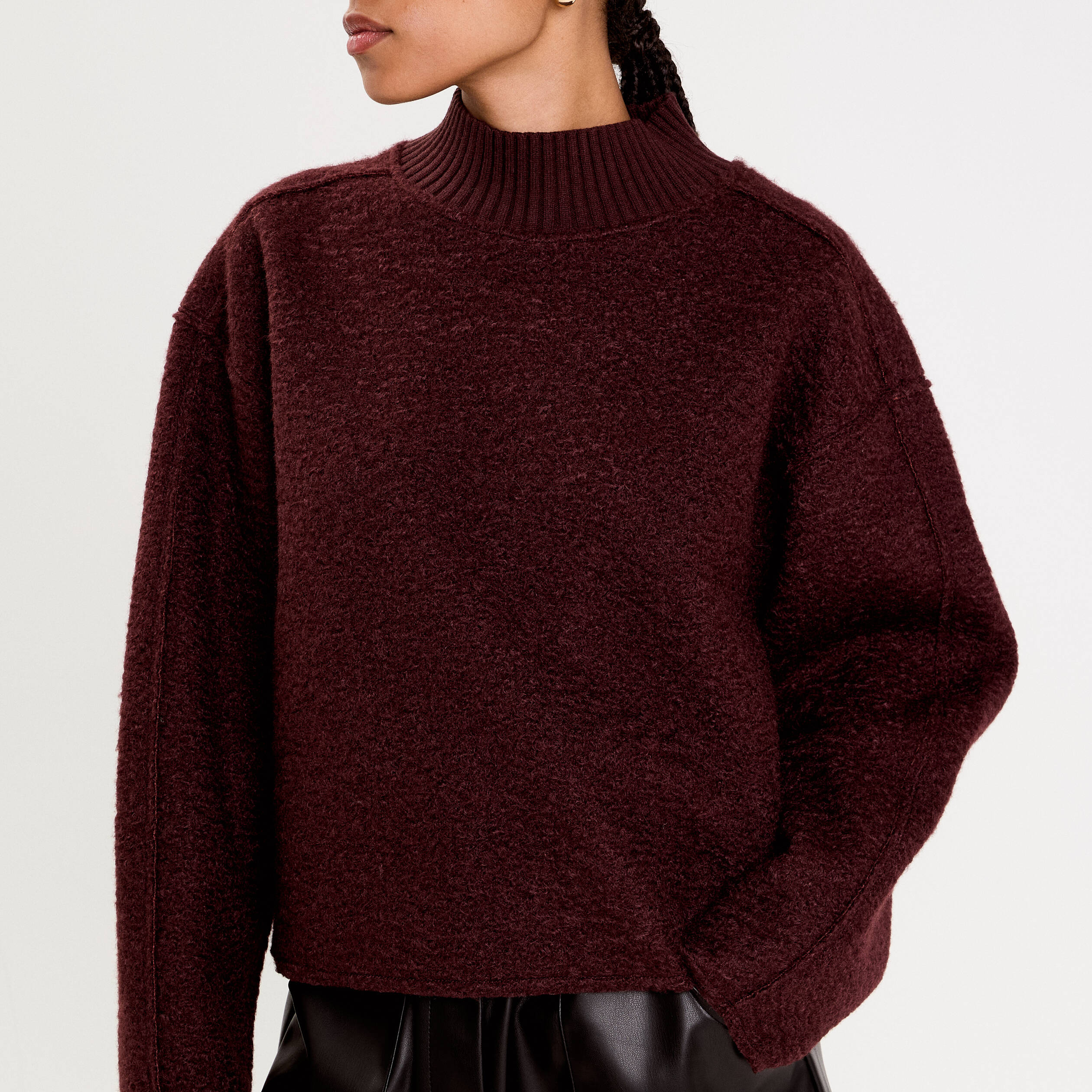 Sweat col montant rouge fonc&eacute; femme