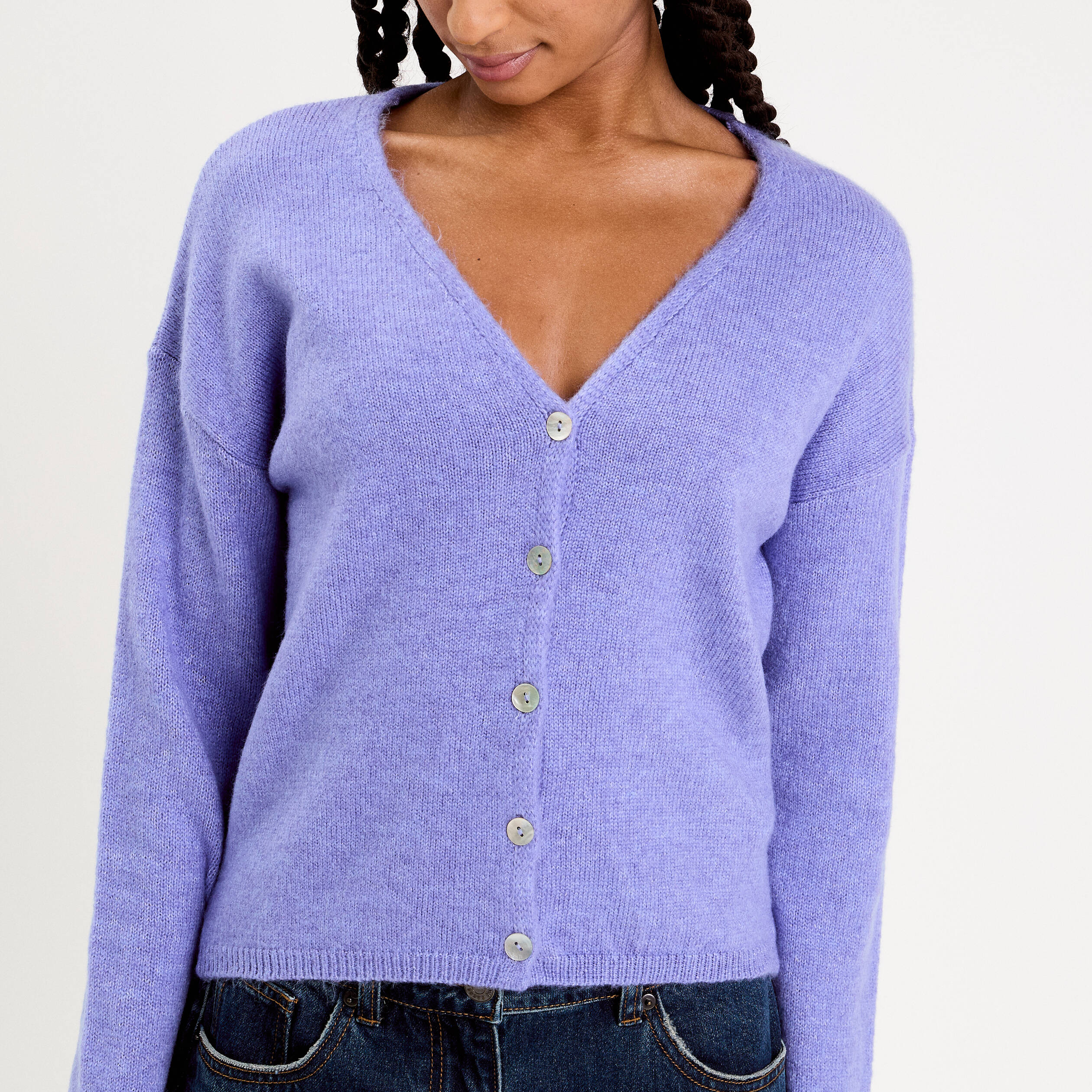 gilet boutonne avec col en v bleu violet femme Gilet boutonné avec col en V bleu violet femme